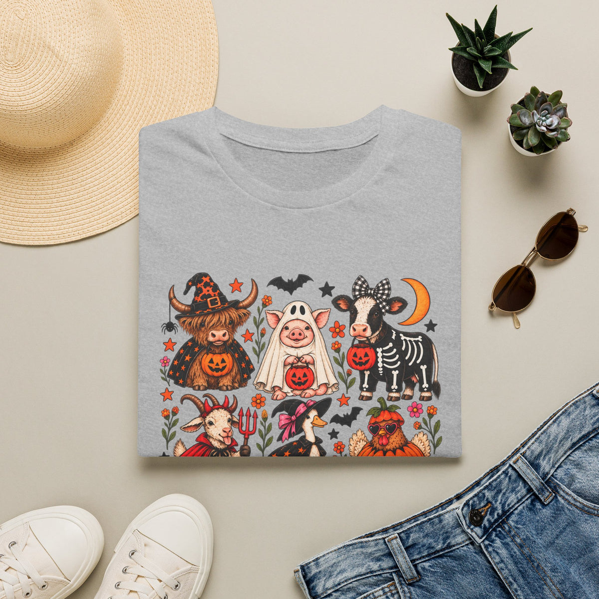 Halloween on the Farm – Spooky Farm Animals Graphic Tee 🎃🐮👻