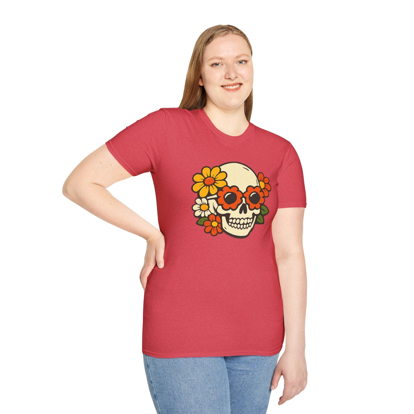 Retro Flower Power Skull T-Shirt — Vintage Floral Skull Tee