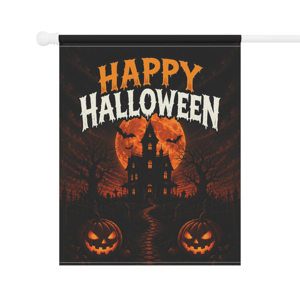 Happy Halloween Garden Flag - Haunted House Pumpkin Yard Banner
