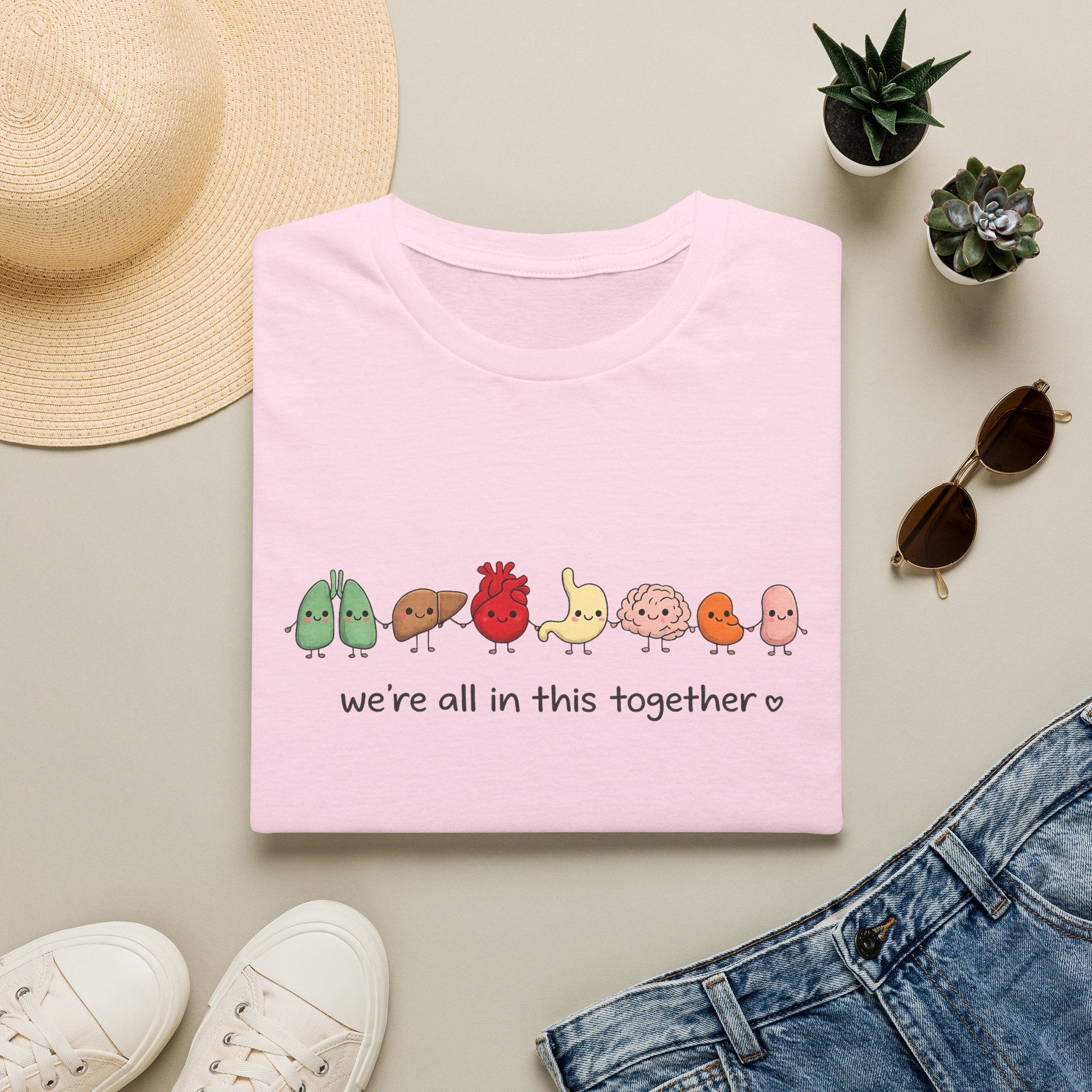 We're All in This Together Cute Organ Organs T-Shirt HEATHER COLORS