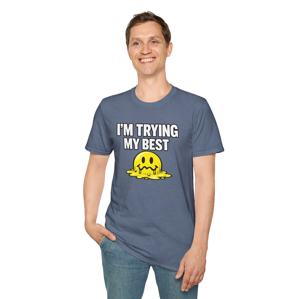 I’m Trying My Best T‑Shirt — Cute Melting Emoji Graphic Tee