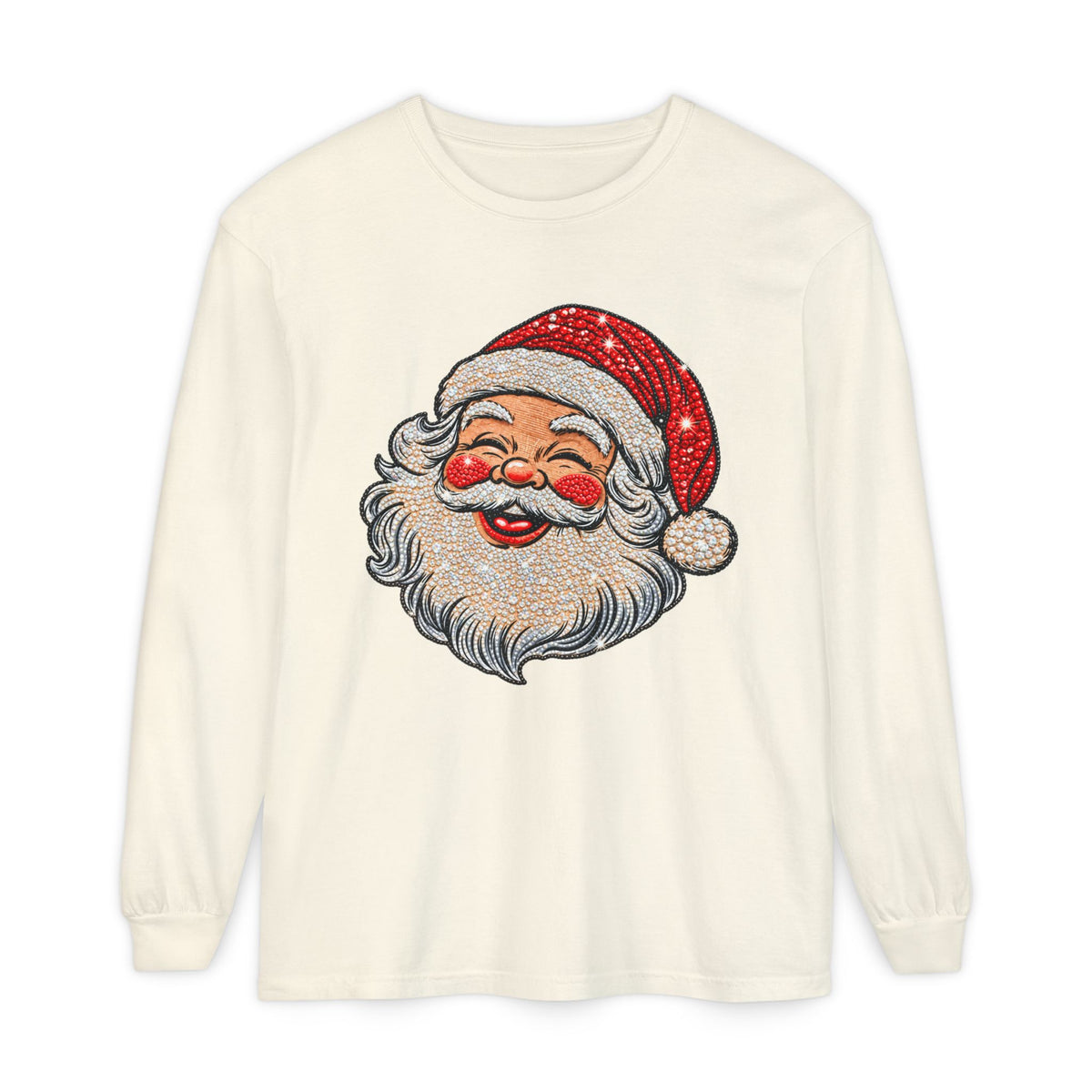 Sparkling Rhinestone Santa Christmas Long Sleeve Tee