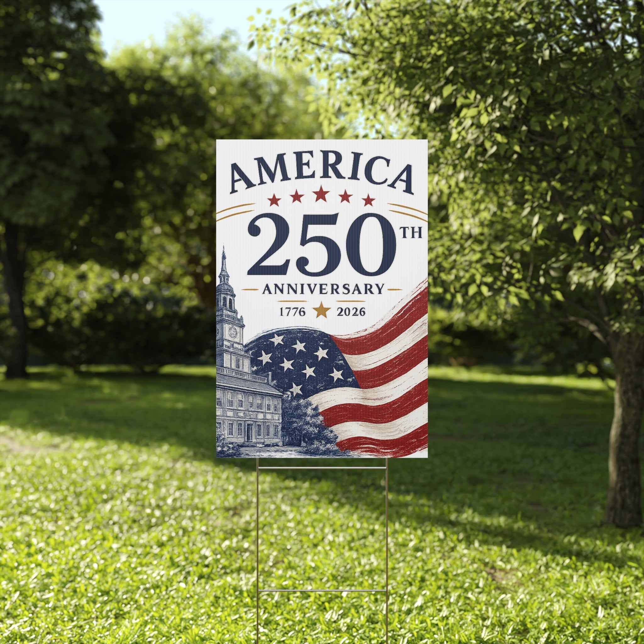 America 250th Anniversary Plastic Yard Sign – 1776–2026 Patriotic Flag Décor