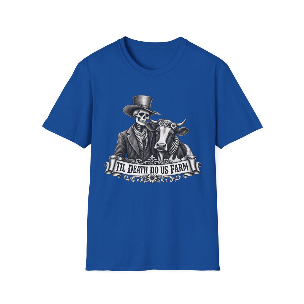 Til Death Do Us Farm – Skeleton & Cow Funny Farm Tee 💀🐄