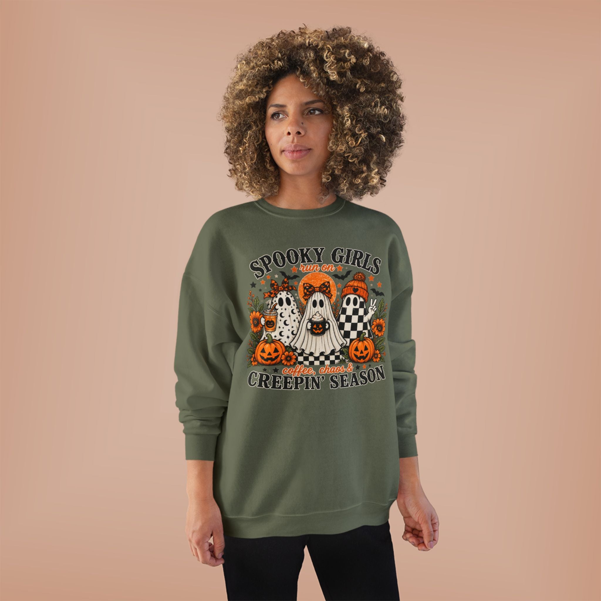 Spooky Girls Coffee & Chaos Halloween Sweatshirt