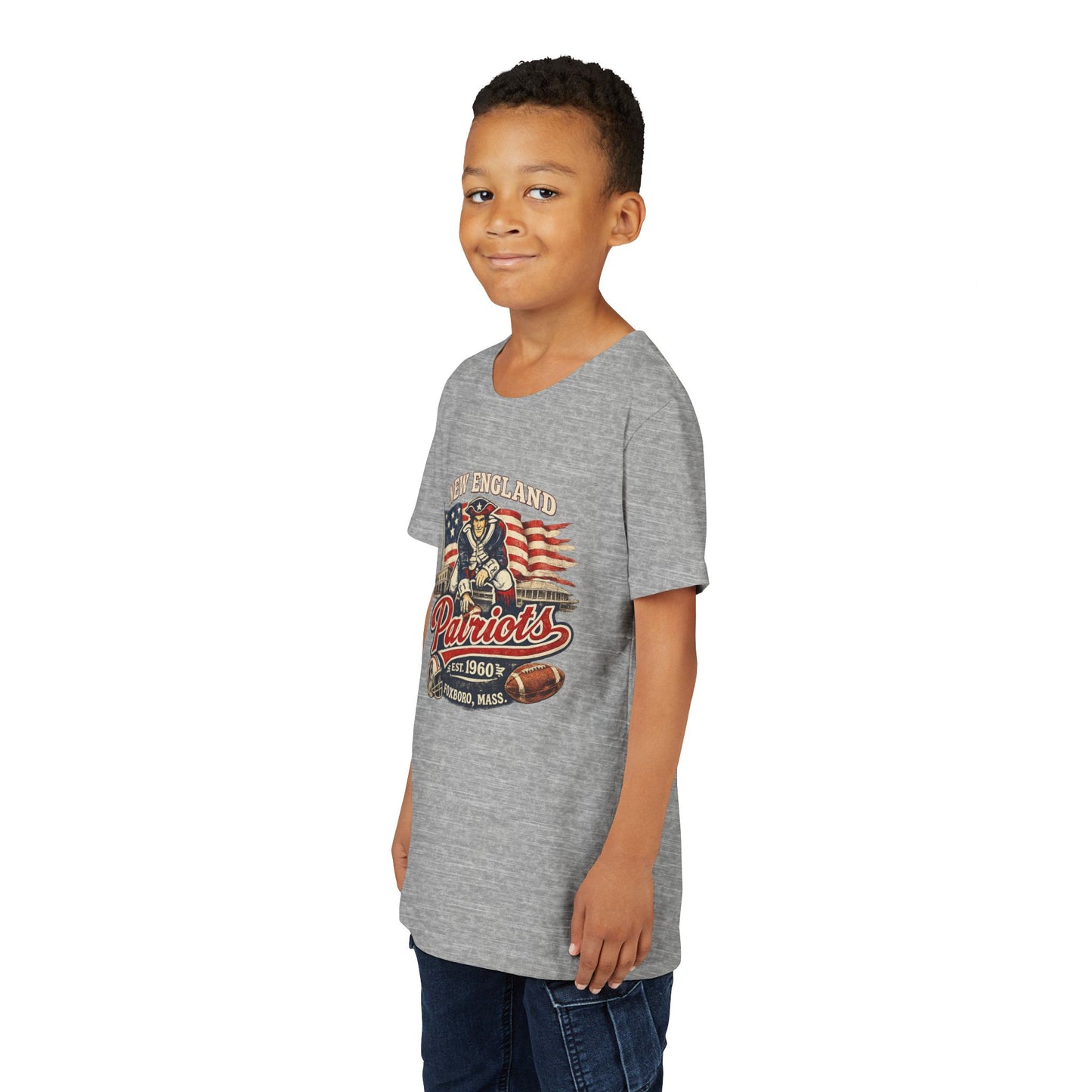 Youth Patriots T‑Shirt – New England Football Vintage Flag Design