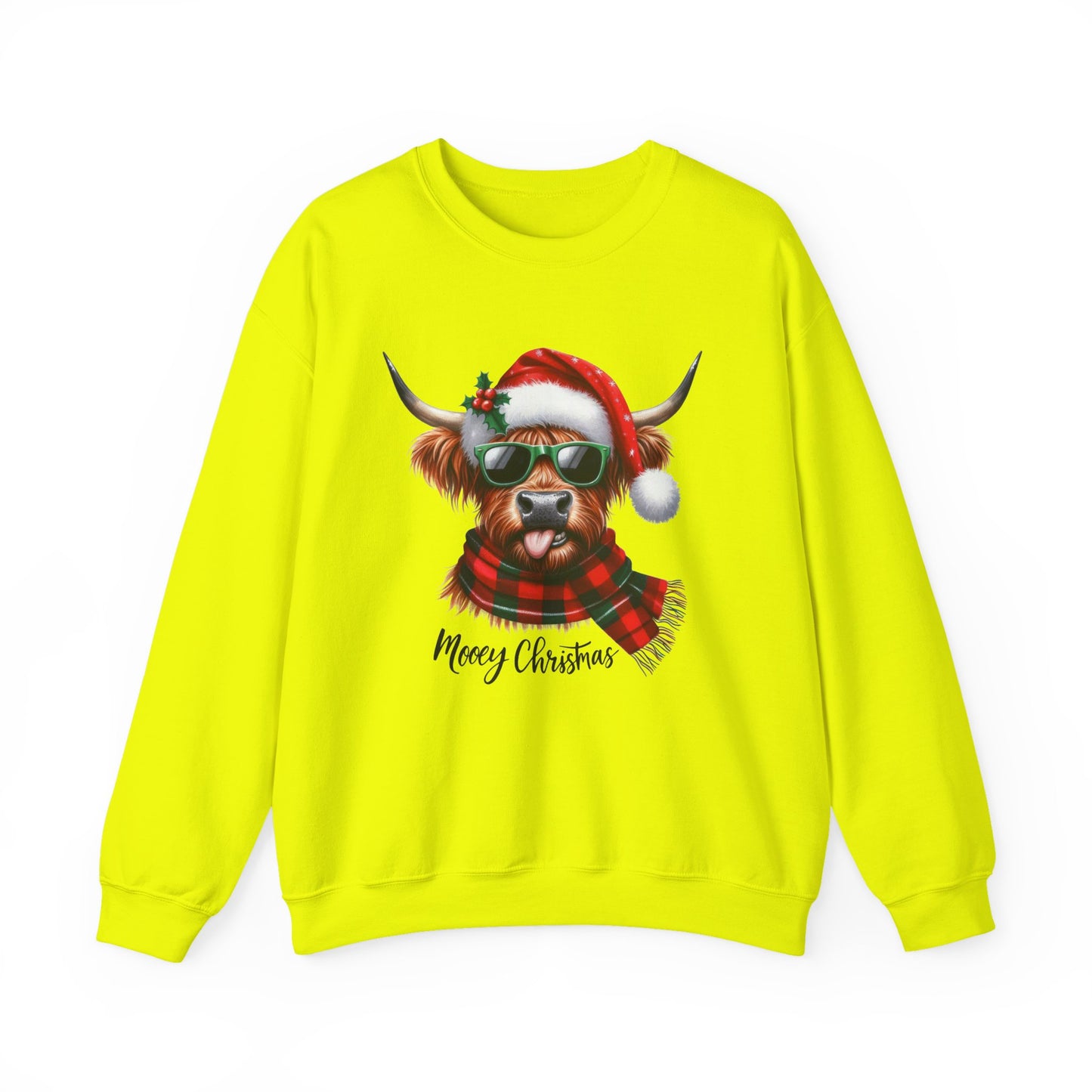 Christmas Highland Cow Sweatshirt – 'Mooey Christmas' Holiday Crewneck