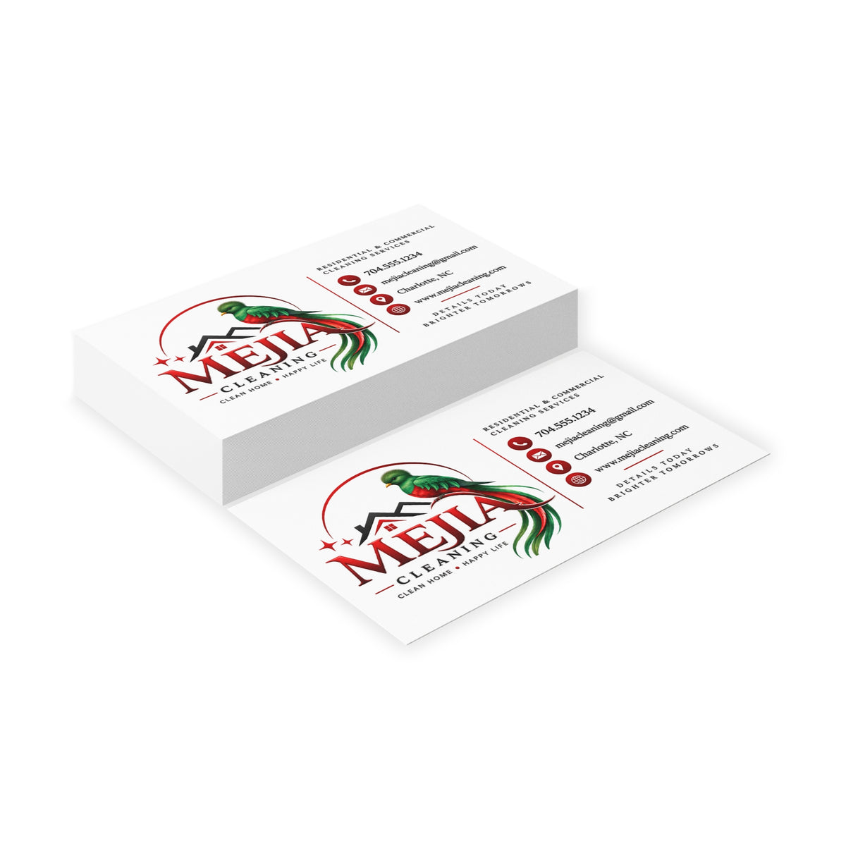 Business Cards — Mejia Cleaning Branded Parrot Logo Card