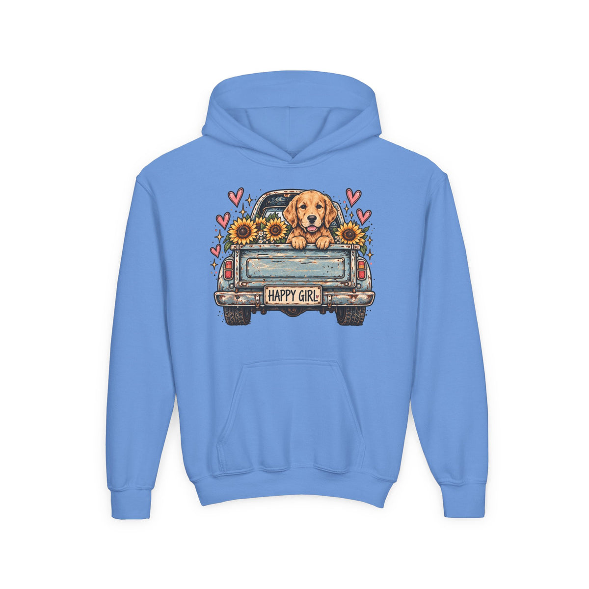 Happy Girl Golden Retriever & Pickup Kids Hoodie