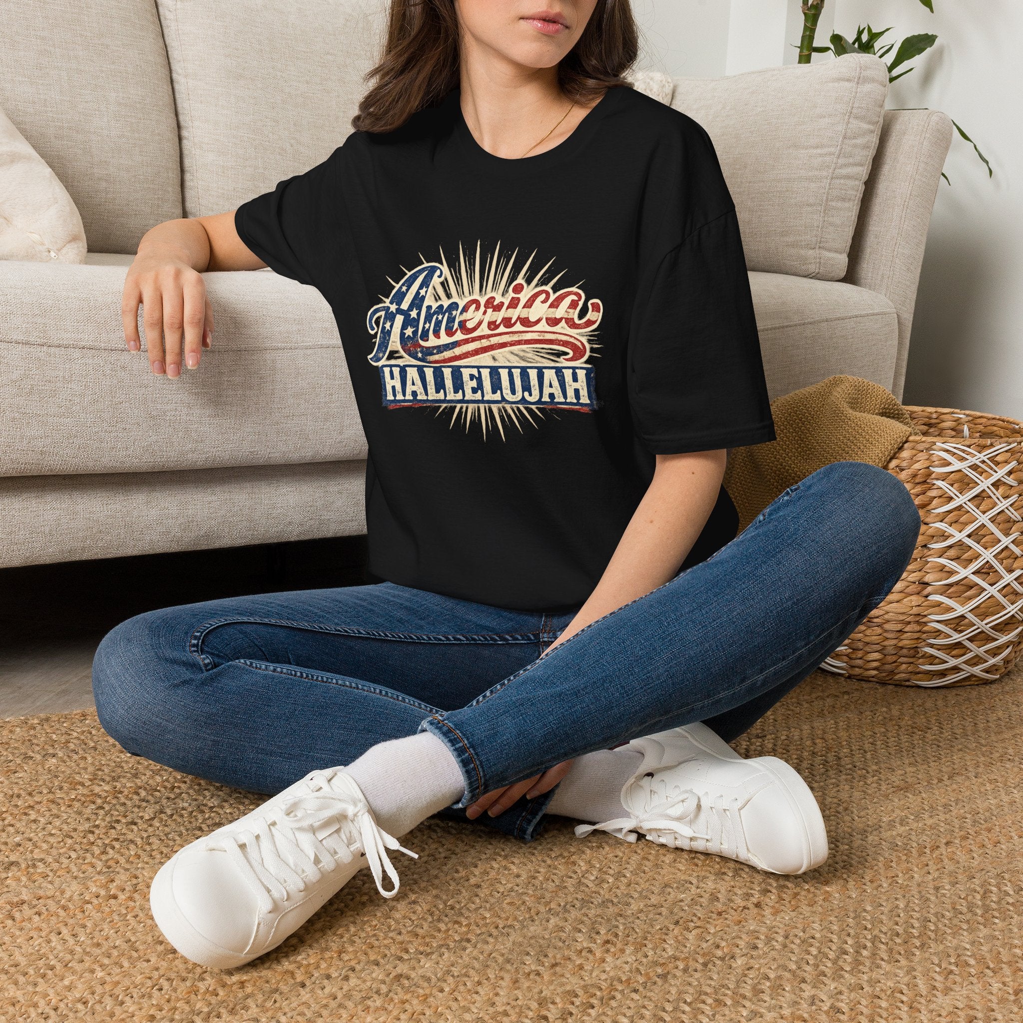 America Hallelujah T-Shirt — Patriotic USA Flag Retro Tee