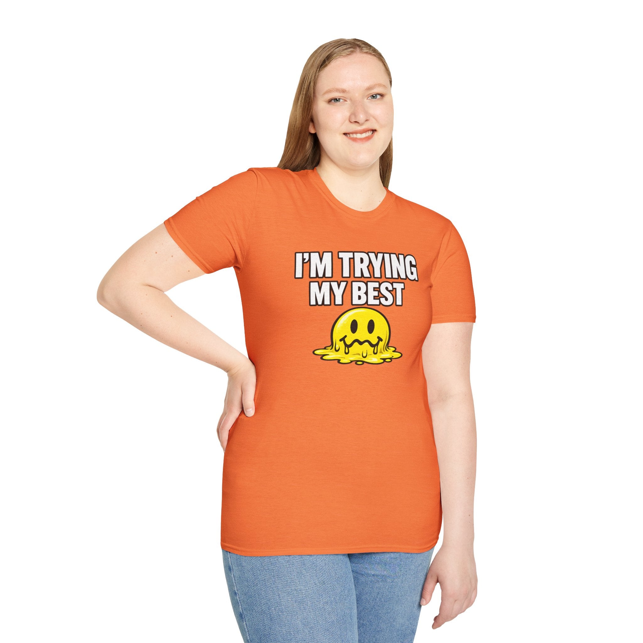 I’m Trying My Best T‑Shirt — Cute Melting Emoji Graphic Tee