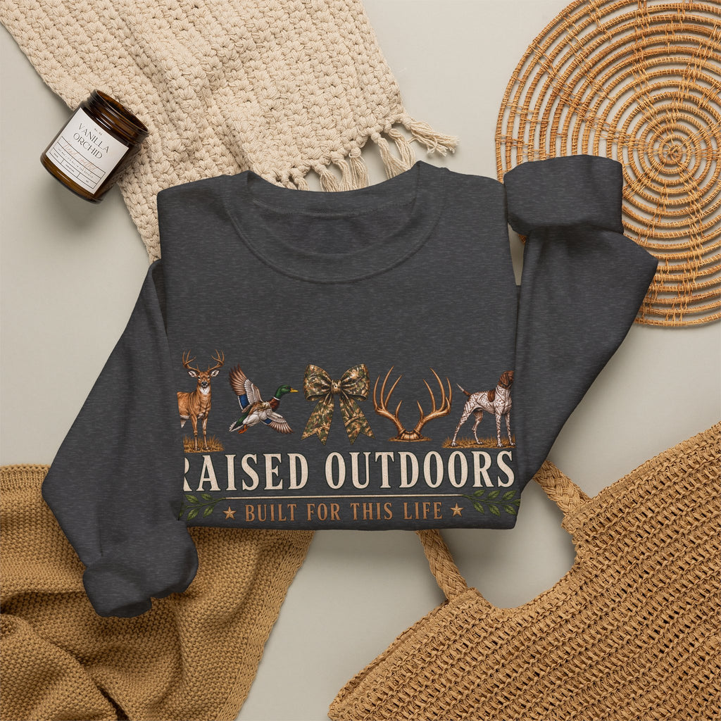 Raised Outdoors Crewneck Sweatshirt — Hunting & Nature Lovers Graphic