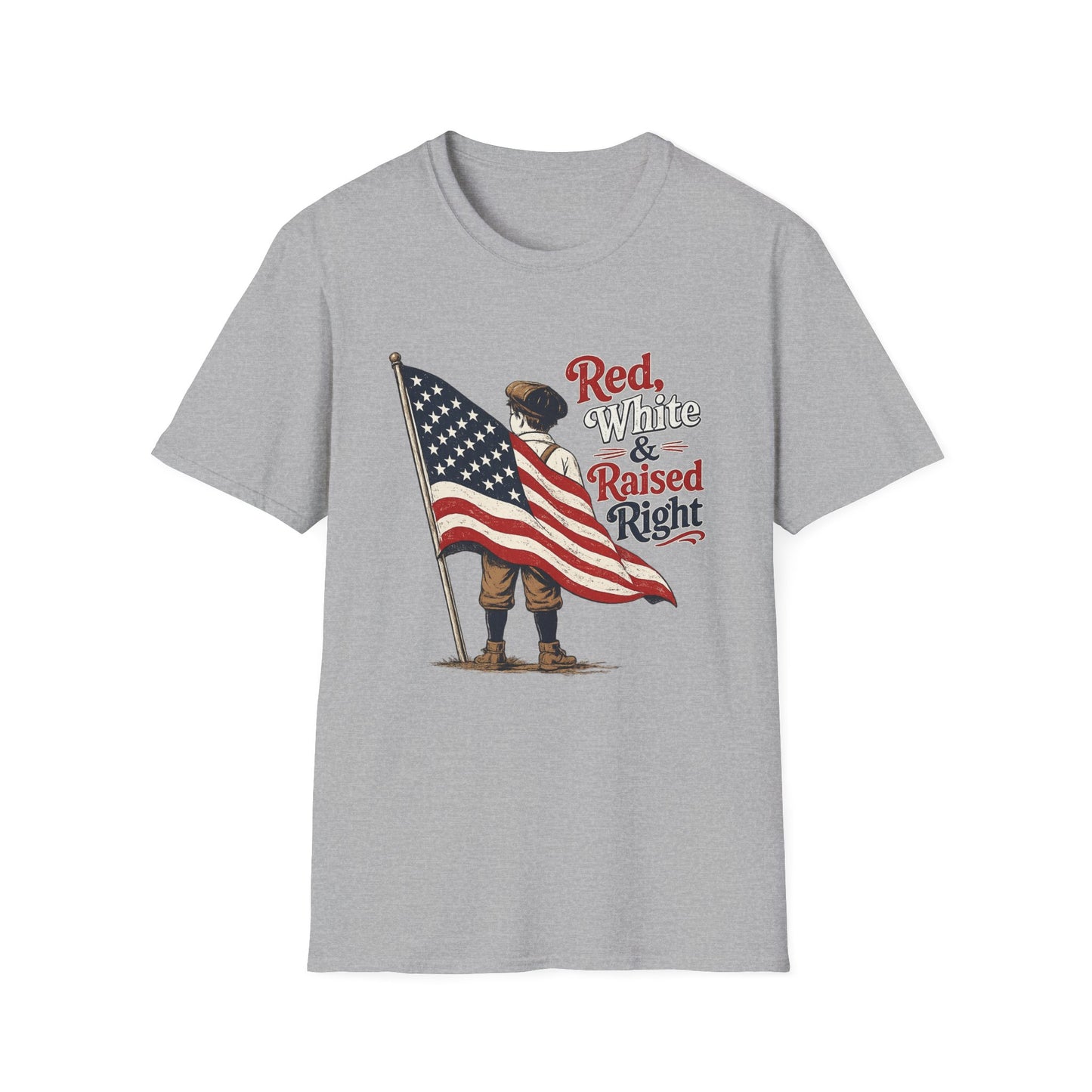 T-Shirt — "Red, White & Raised Right" Patriotic Flag Kids Retro Tee