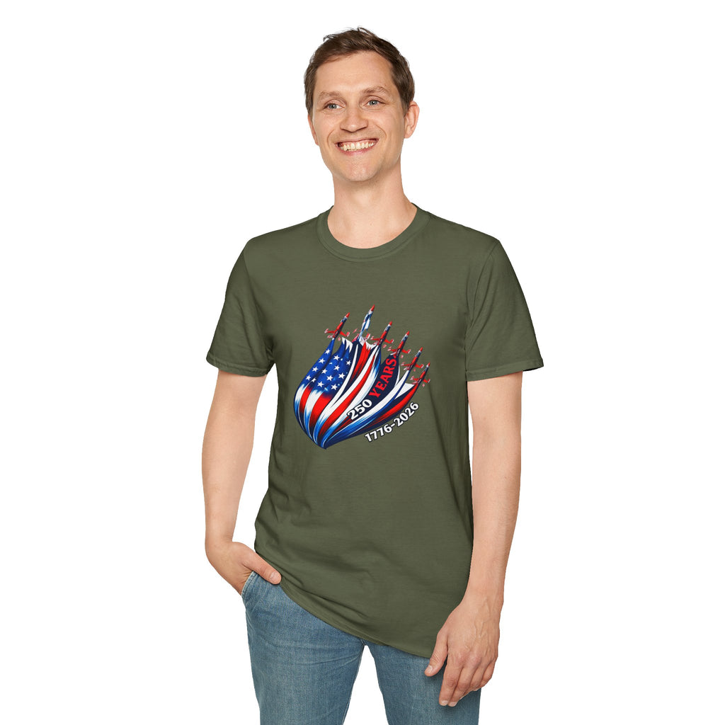 American Flag Jet Squadron T-Shirt — 250 Years USA Patriotic Tee (1776–2026)