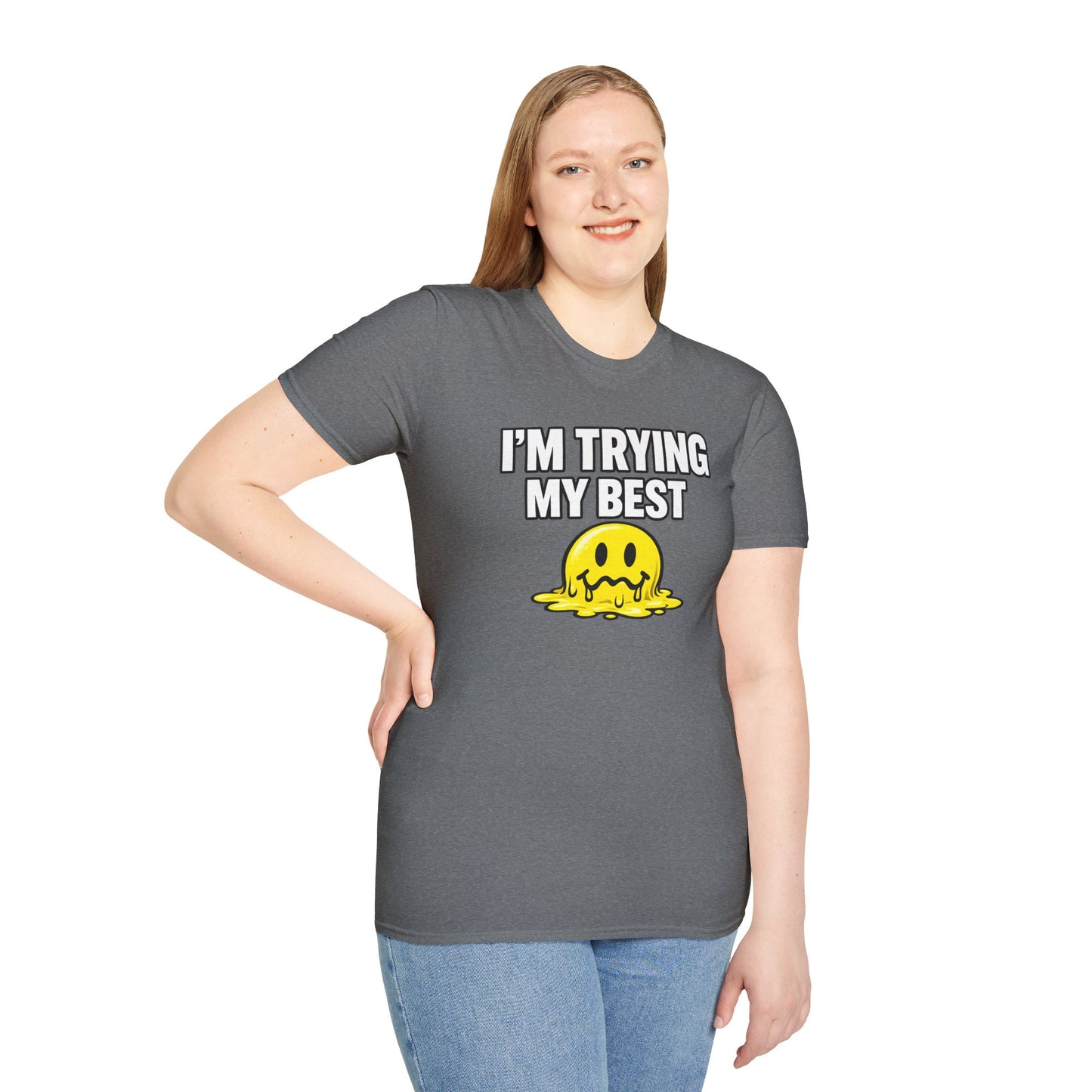 I’m Trying My Best T‑Shirt — Cute Melting Emoji Graphic Tee