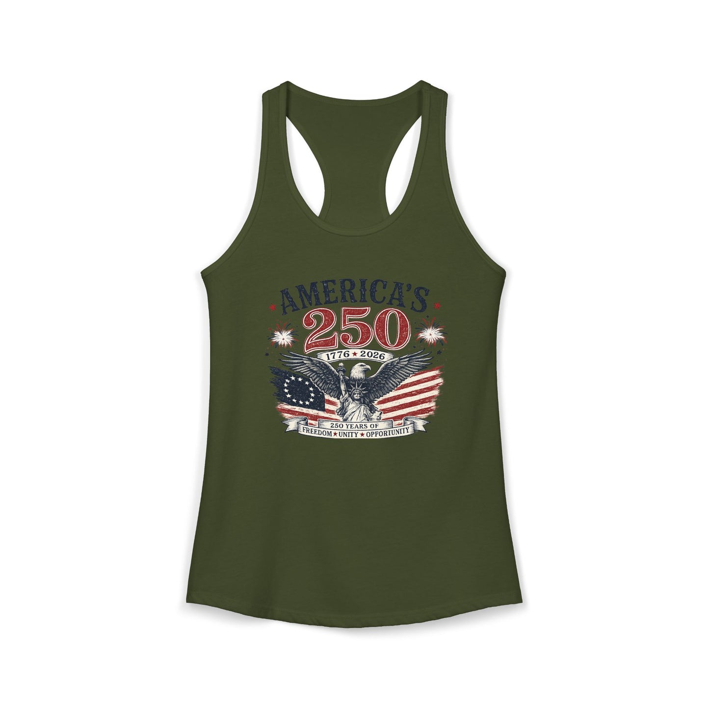 America’s 250th Anniversary Patriotic Eagle Women’s Racerback Tank Top | Vintage USA 1776–2026 Graphic Tank