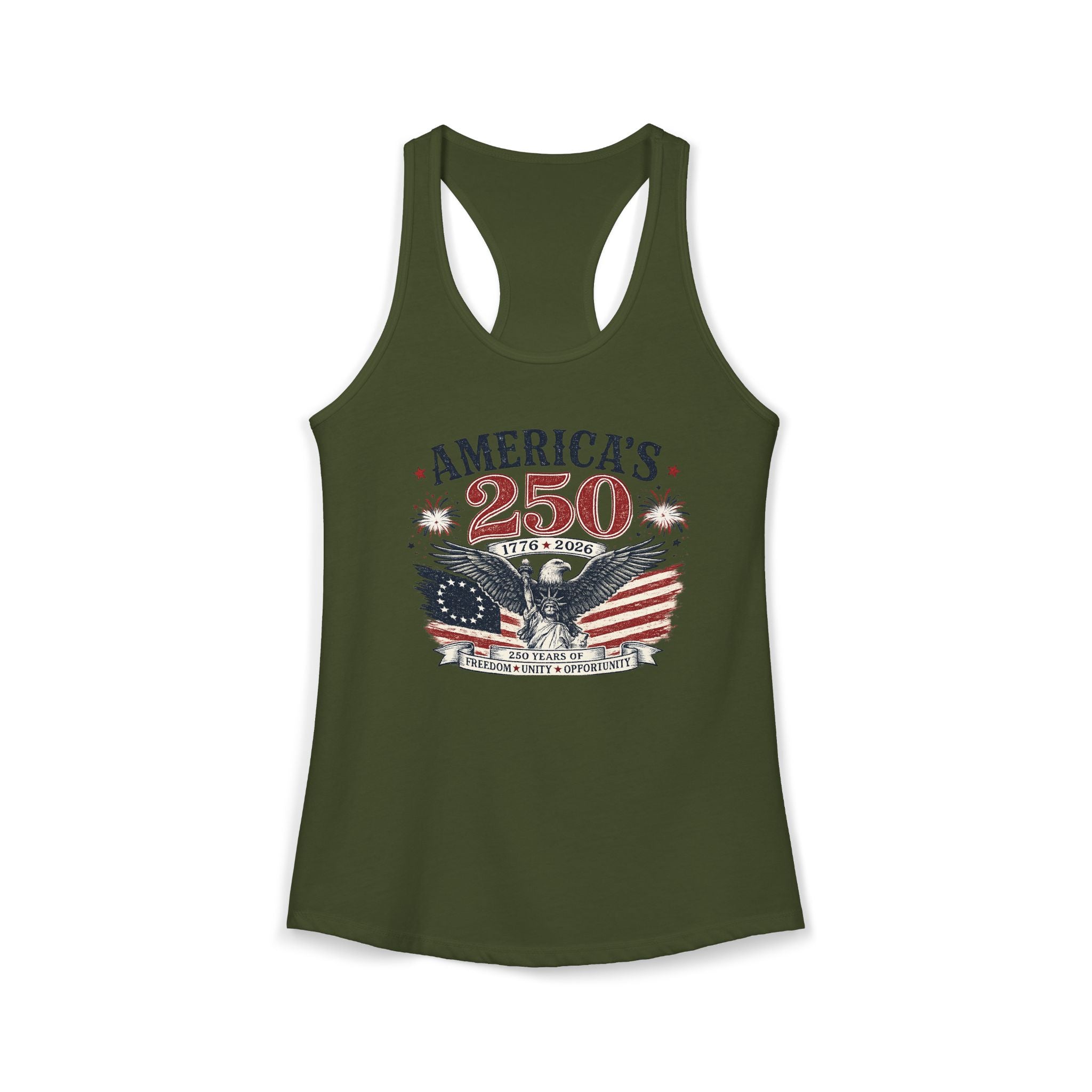 America’s 250th Anniversary Patriotic Eagle Women’s Racerback Tank Top | Vintage USA 1776–2026 Graphic Tank