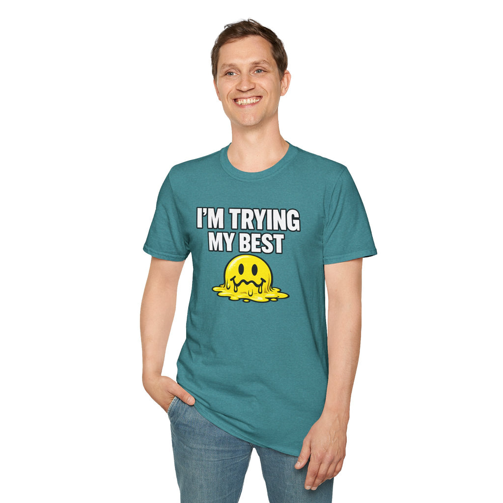 I’m Trying My Best T‑Shirt — Cute Melting Emoji Graphic Tee