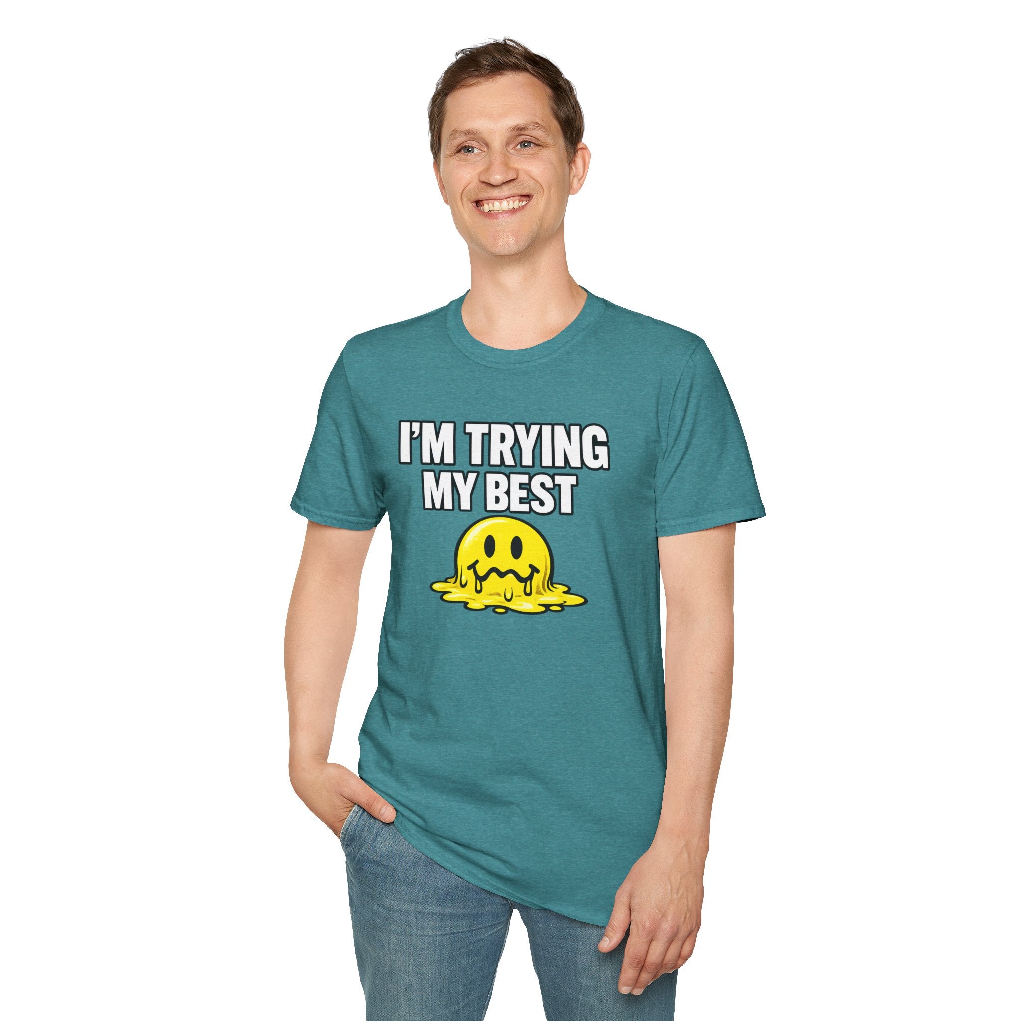 I’m Trying My Best T‑Shirt — Cute Melting Emoji Graphic Tee
