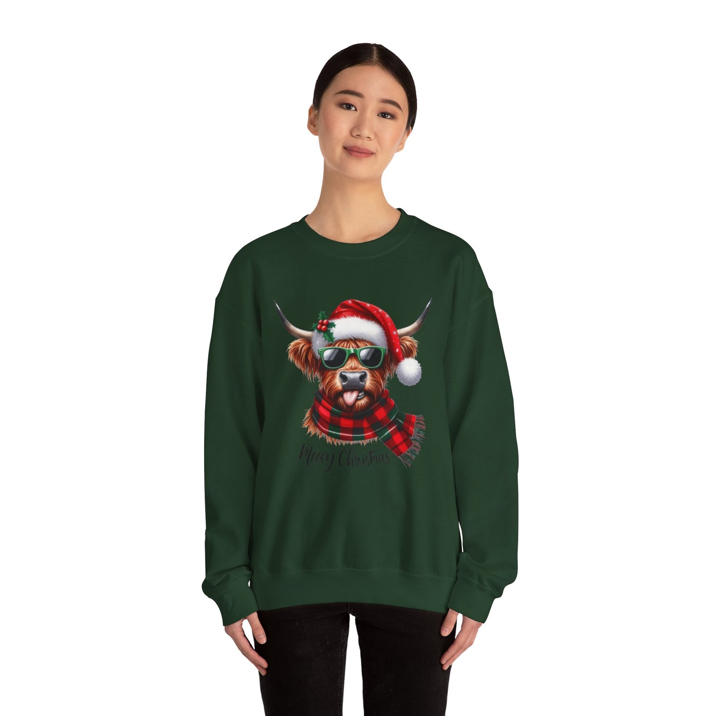 Christmas Highland Cow Sweatshirt – 'Mooey Christmas' Holiday Crewneck