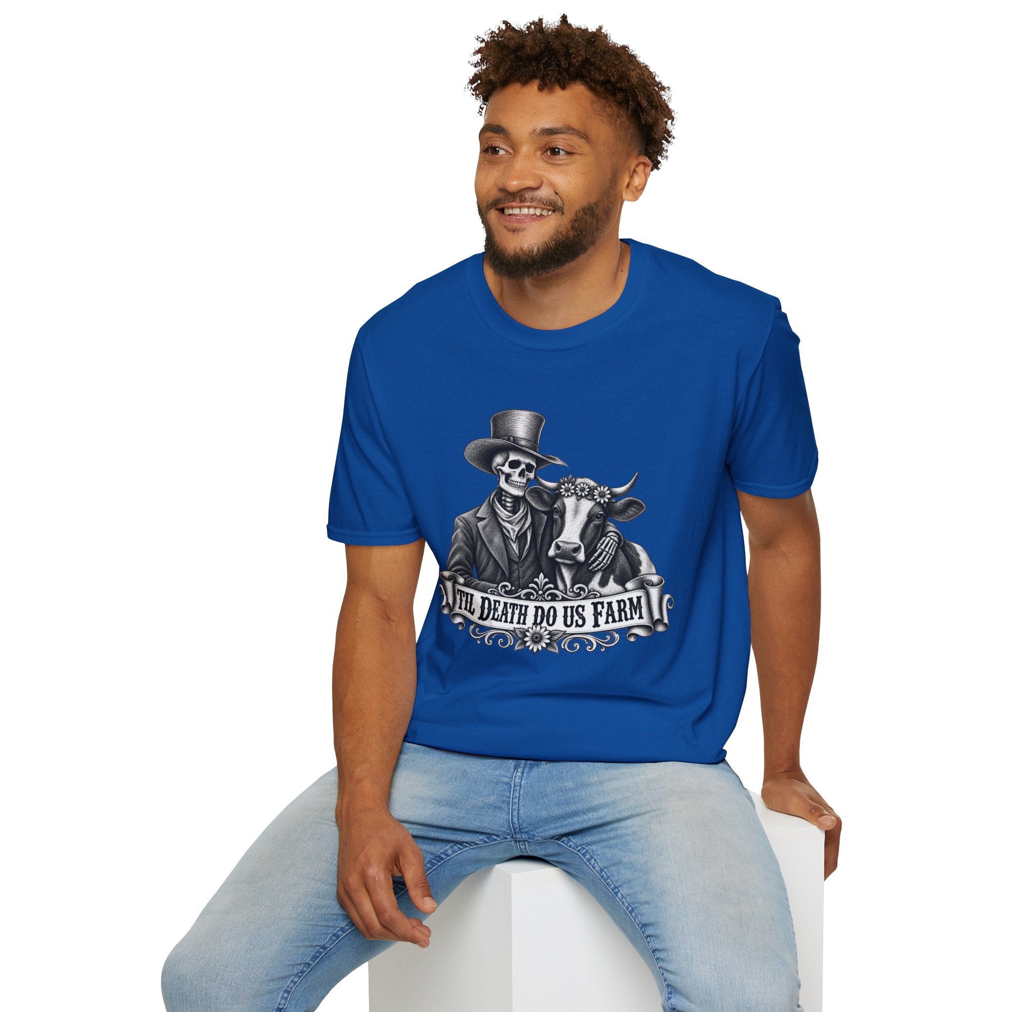 Til Death Do Us Farm – Skeleton & Cow Funny Farm Tee 💀🐄