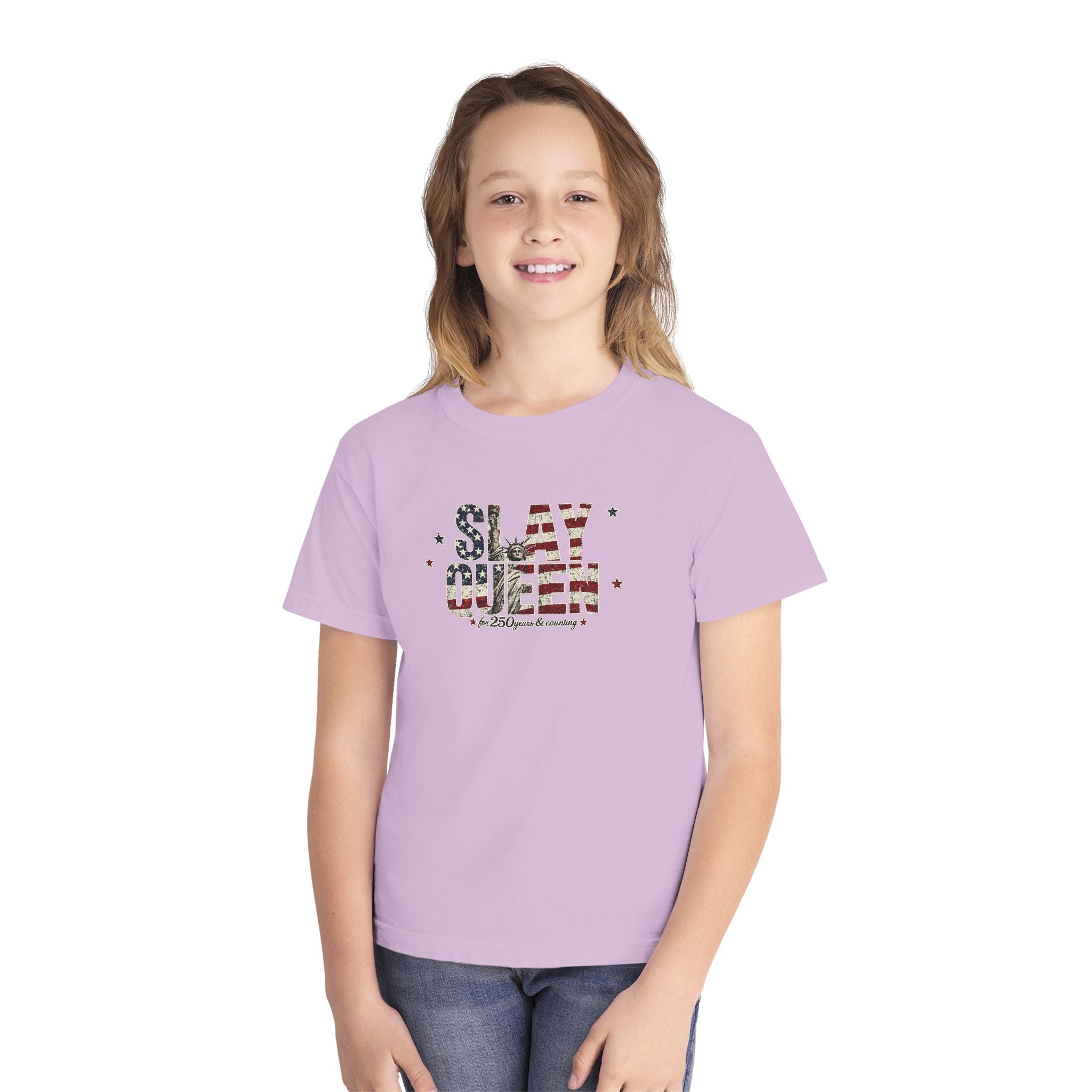 Youth "Slay Queen" Floral Flag T-Shirt