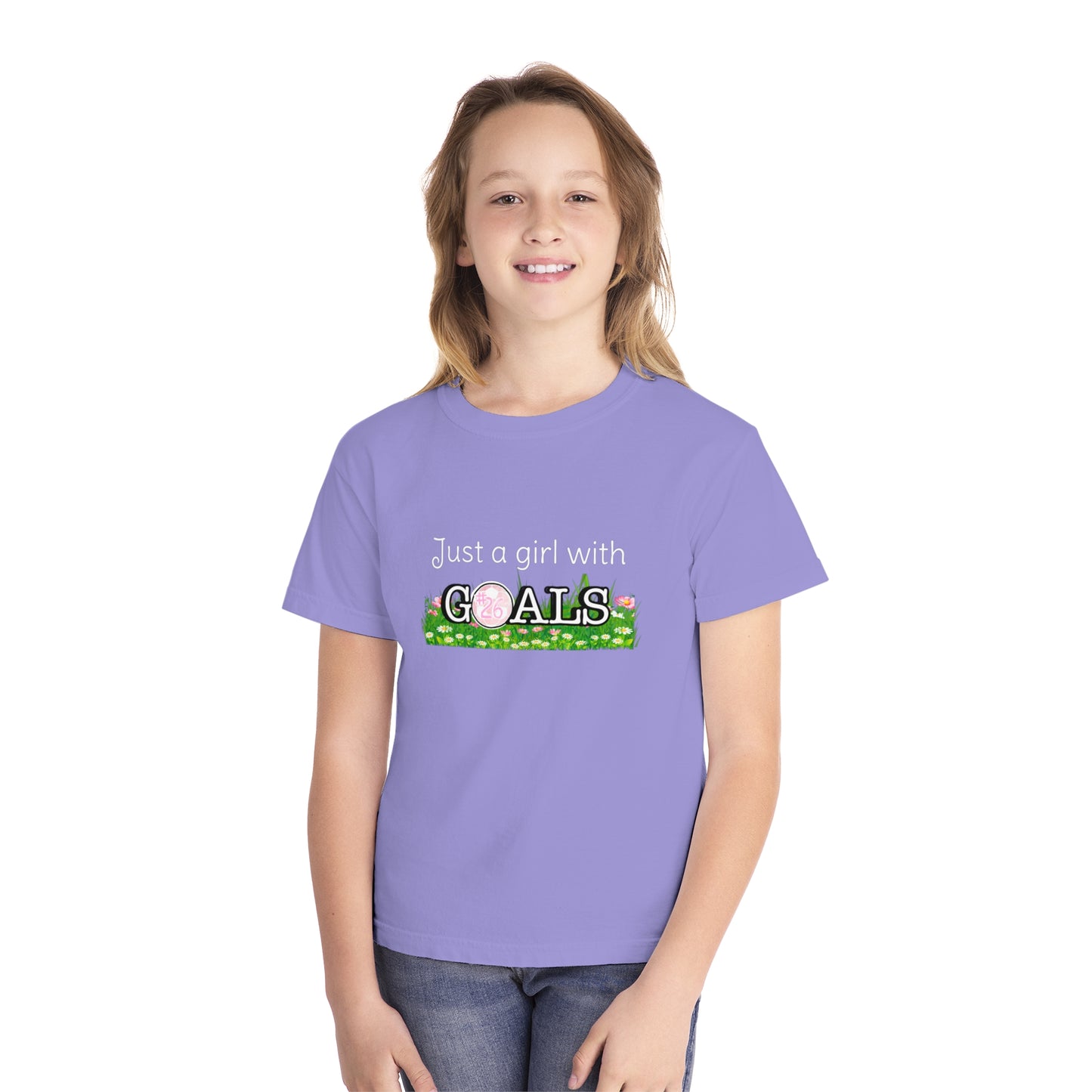 Just a Girl with Goals Youth T-Shirt - Soccer-Themed Tee for Young Athletes