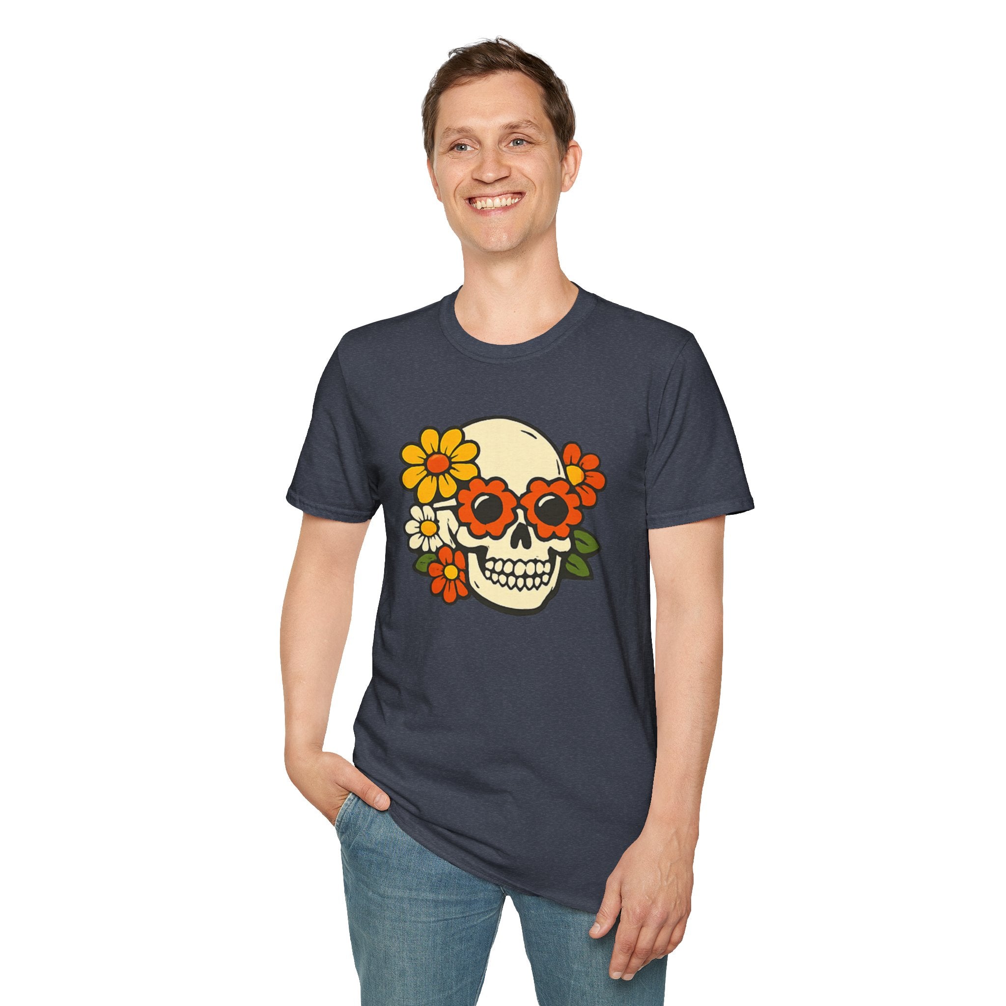 Retro Flower Power Skull T-Shirt — Vintage Floral Skull Tee
