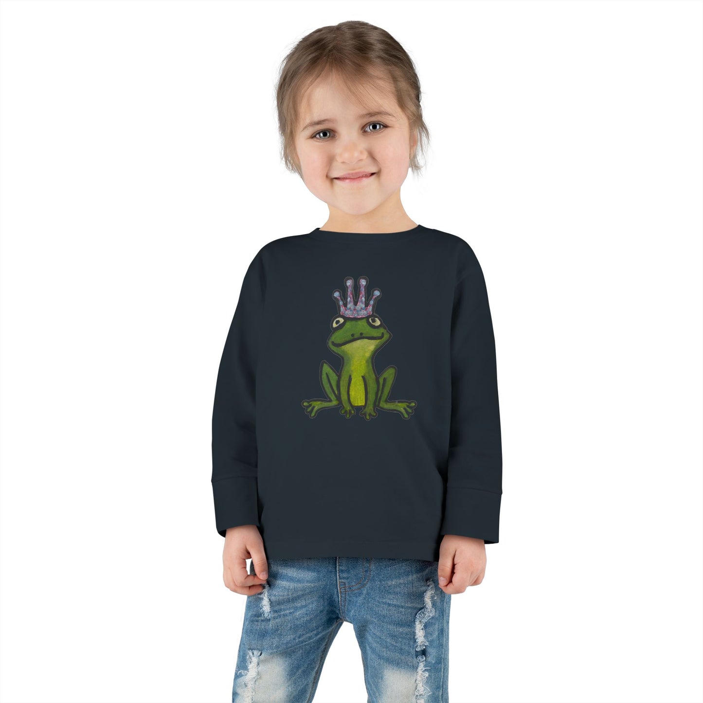 Toddler Long Sleeve Tee - Cute Frog Prince Design