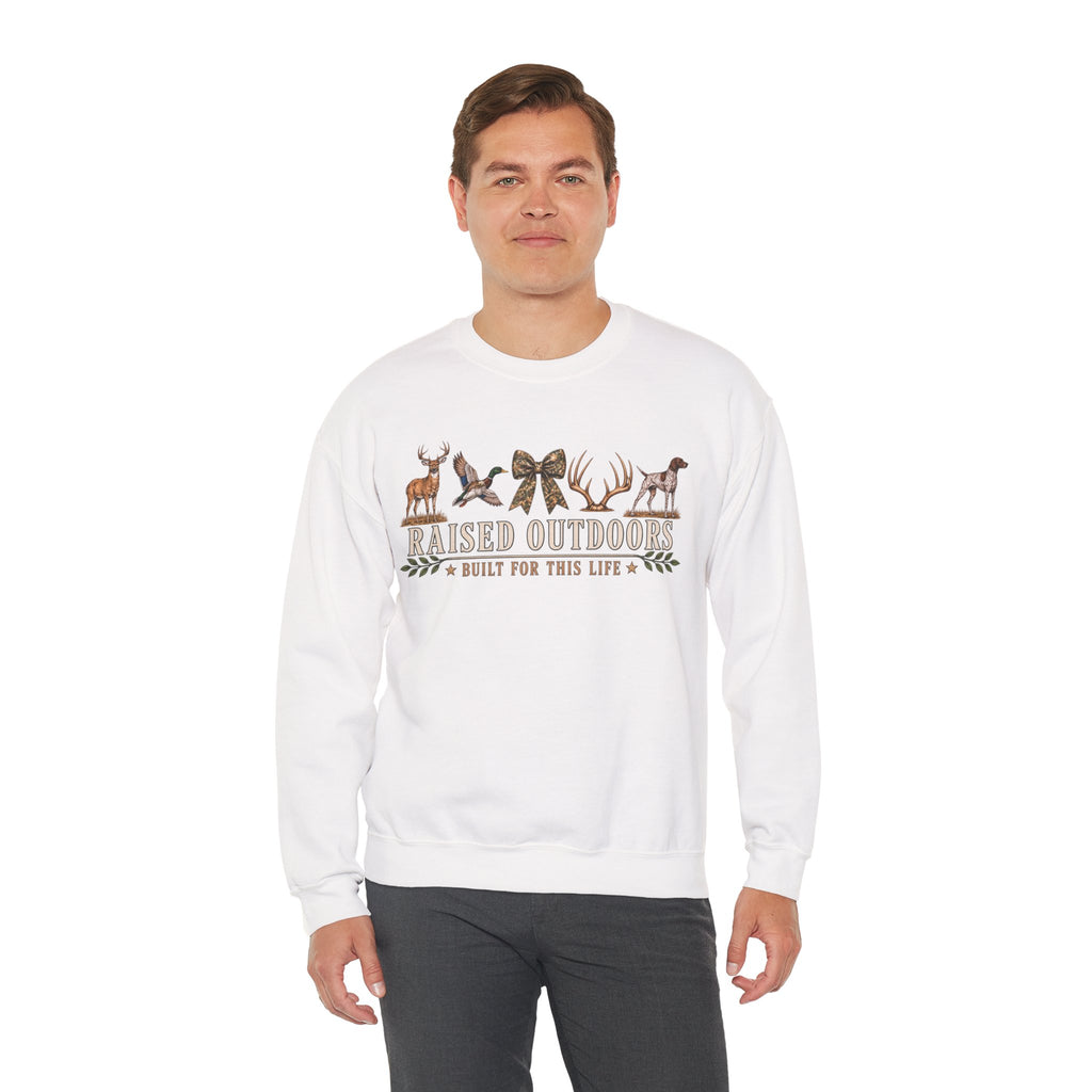 Raised Outdoors Crewneck Sweatshirt — Hunting & Nature Lovers Graphic