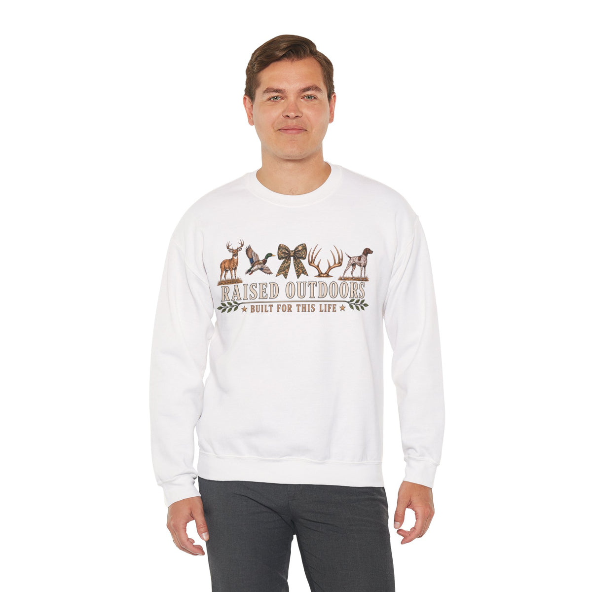 Raised Outdoors Crewneck Sweatshirt — Hunting & Nature Lovers Graphic