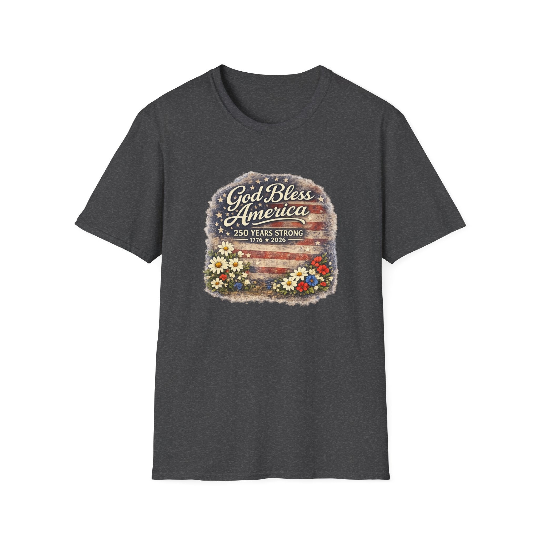 God Bless America 250 Years T-Shirt — Patriotic 1776–2026 Floral Flag Tee