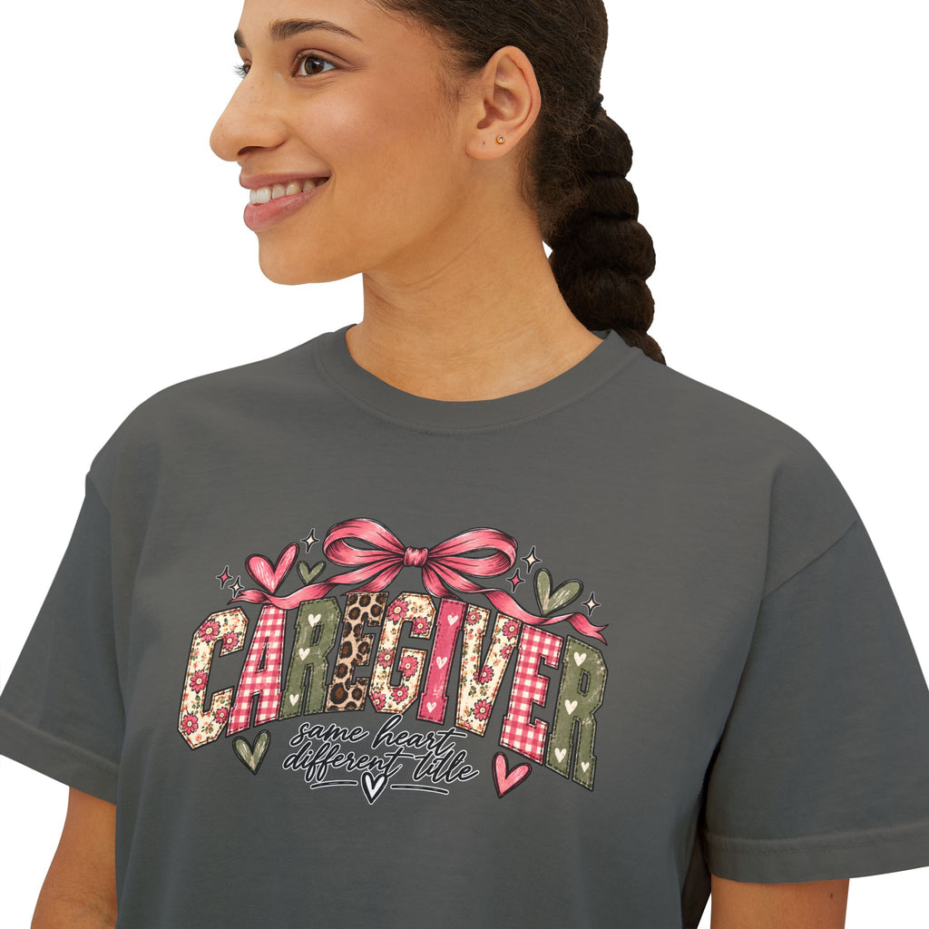 Caregiver — Same Heart, Different Title | Comfort Colors Boxy Tee