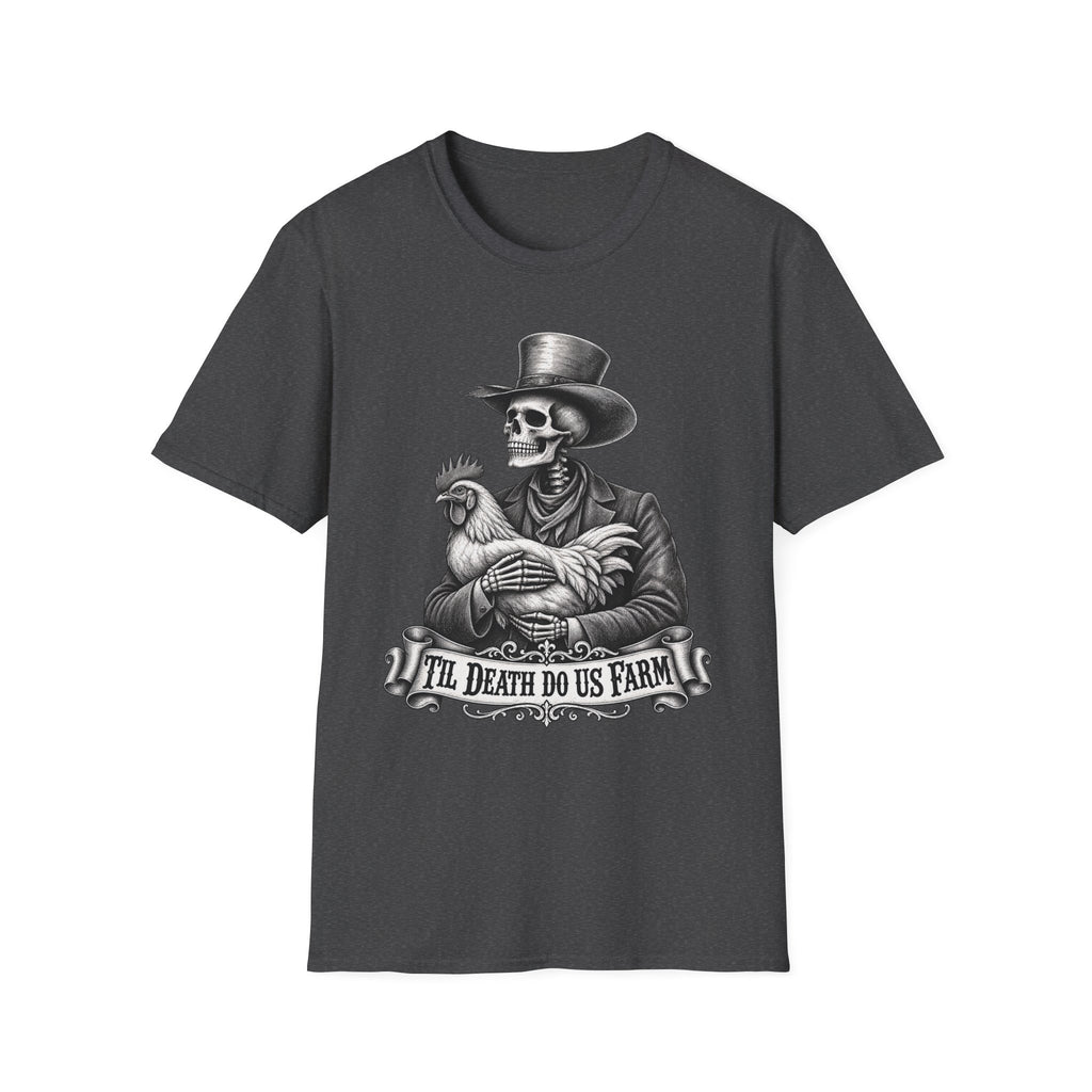 Til Death Do Us Farm – Skeleton & Chicken Funny Farm Tee 💀🐓