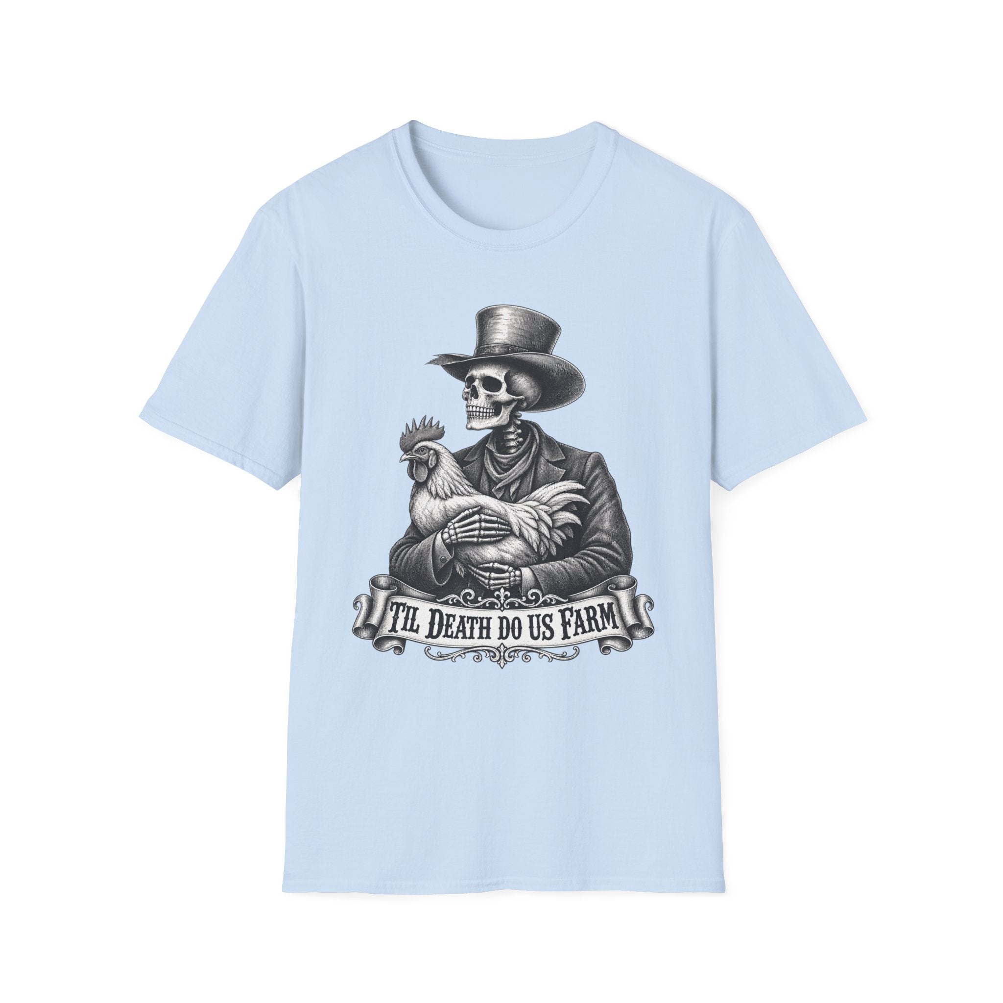 Til Death Do Us Farm – Skeleton & Chicken Funny Farm Tee 💀🐓