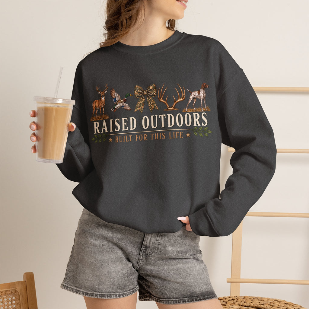 Raised Outdoors Crewneck Sweatshirt — Hunting & Nature Lovers Graphic