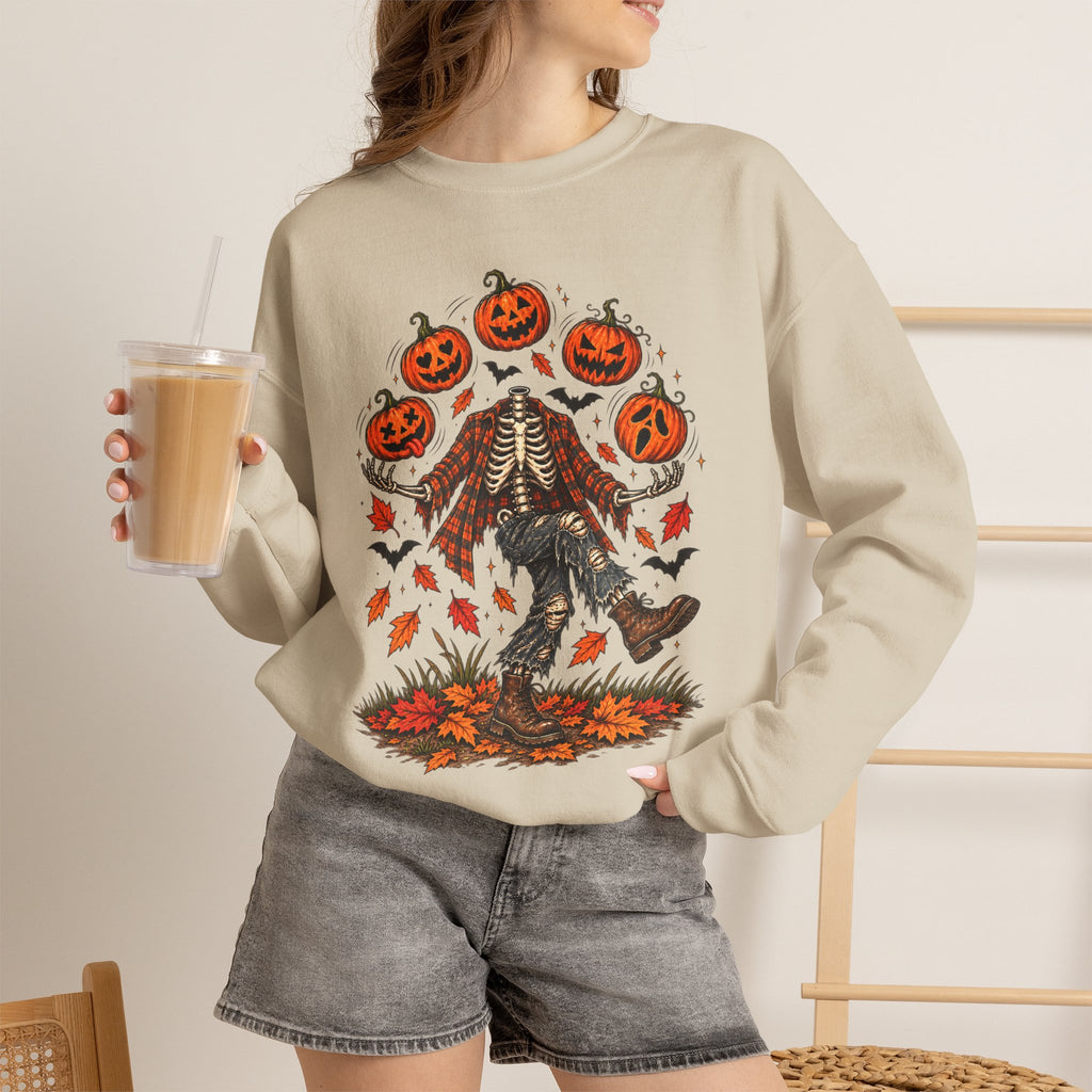 Headless Harvest – Juggling Pumpkins Halloween Sweatshirt 🎃💀