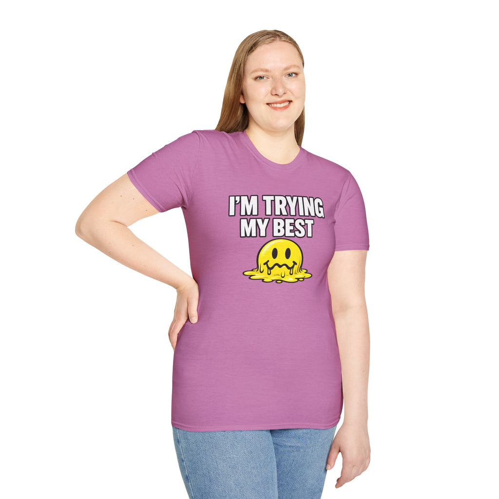 I’m Trying My Best T‑Shirt — Cute Melting Emoji Graphic Tee