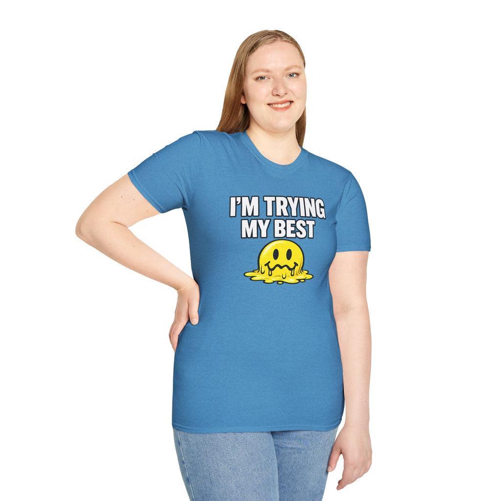 I’m Trying My Best T‑Shirt — Cute Melting Emoji Graphic Tee