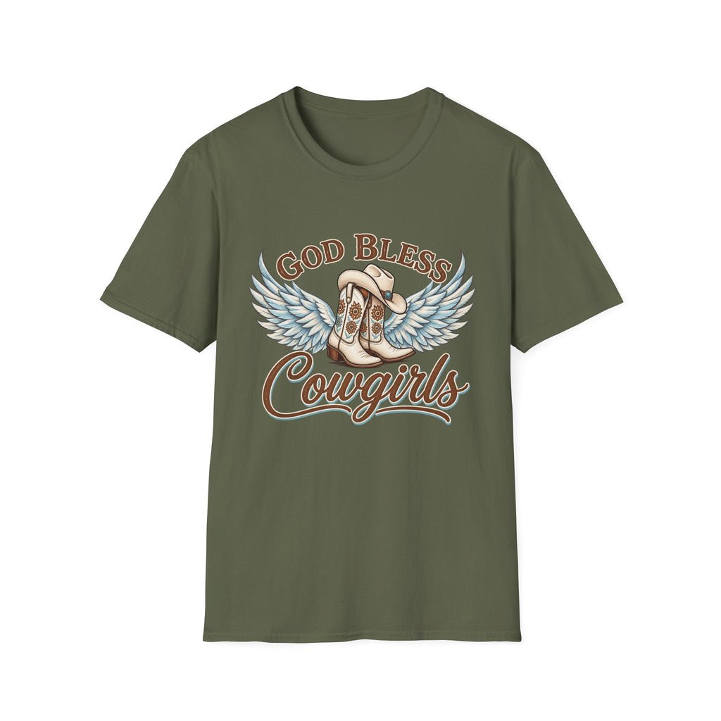 God Bless Cowgirls – Western Angel Wings Graphic Tee