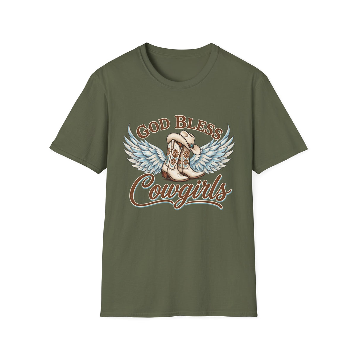 God Bless Cowgirls – Western Angel Wings Graphic Tee