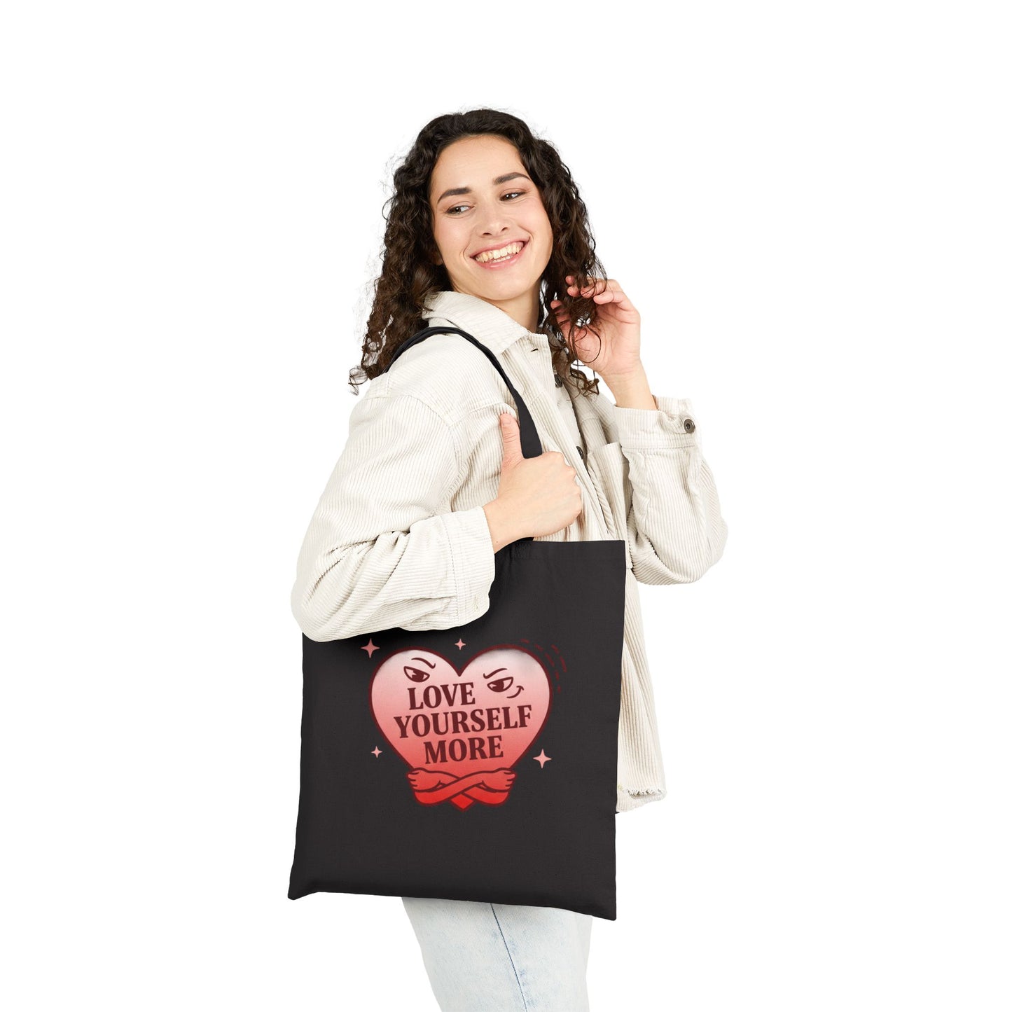Love Yourself More Tote | anti love graphic, snarky Valentine heart