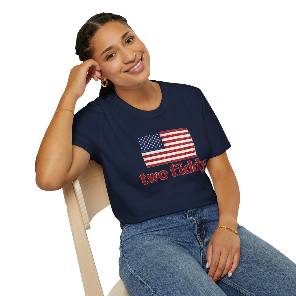 Two Fiddy American Flag T-Shirt — Vintage USA Patriotic Tee