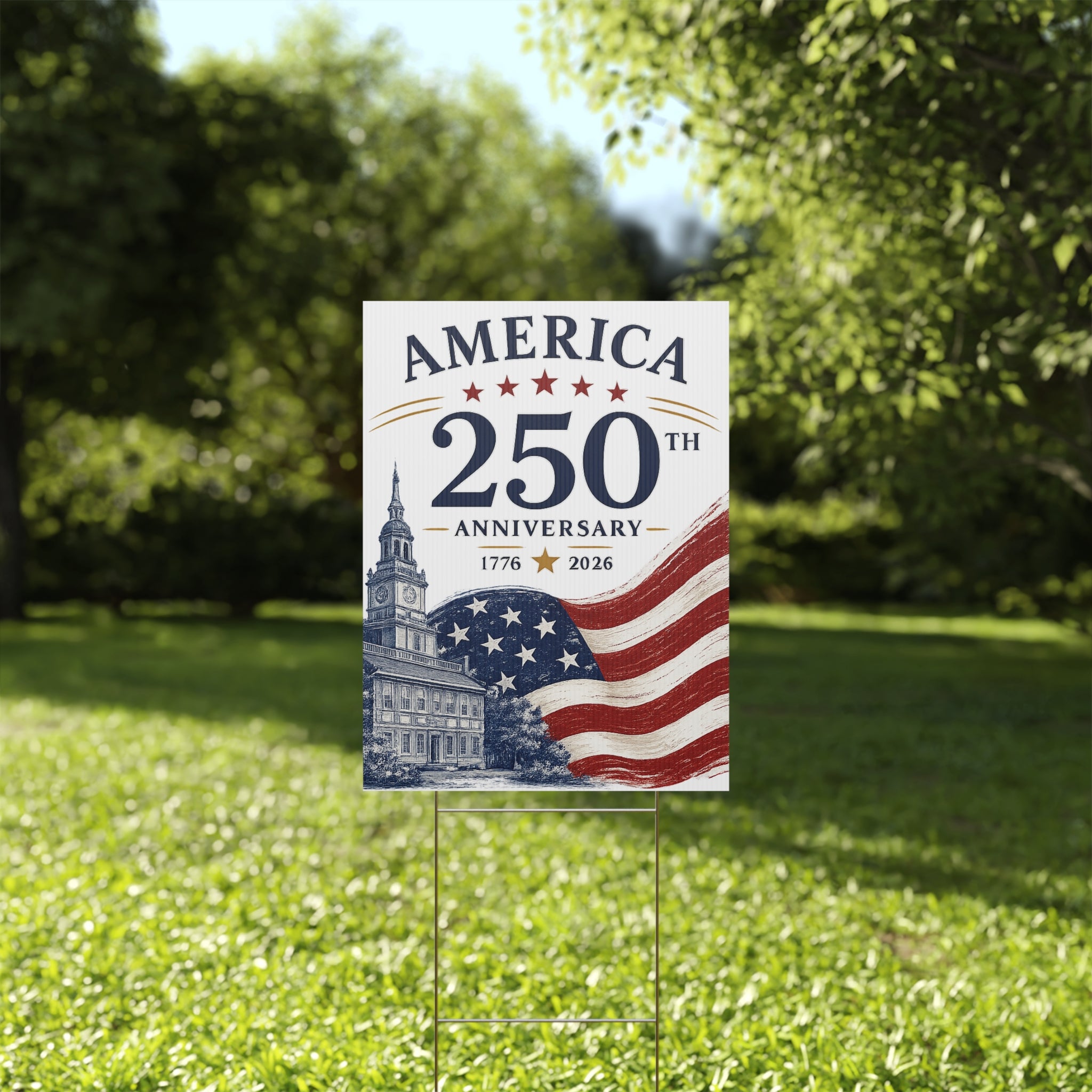 America 250th Anniversary Plastic Yard Sign – 1776–2026 Patriotic Flag Décor