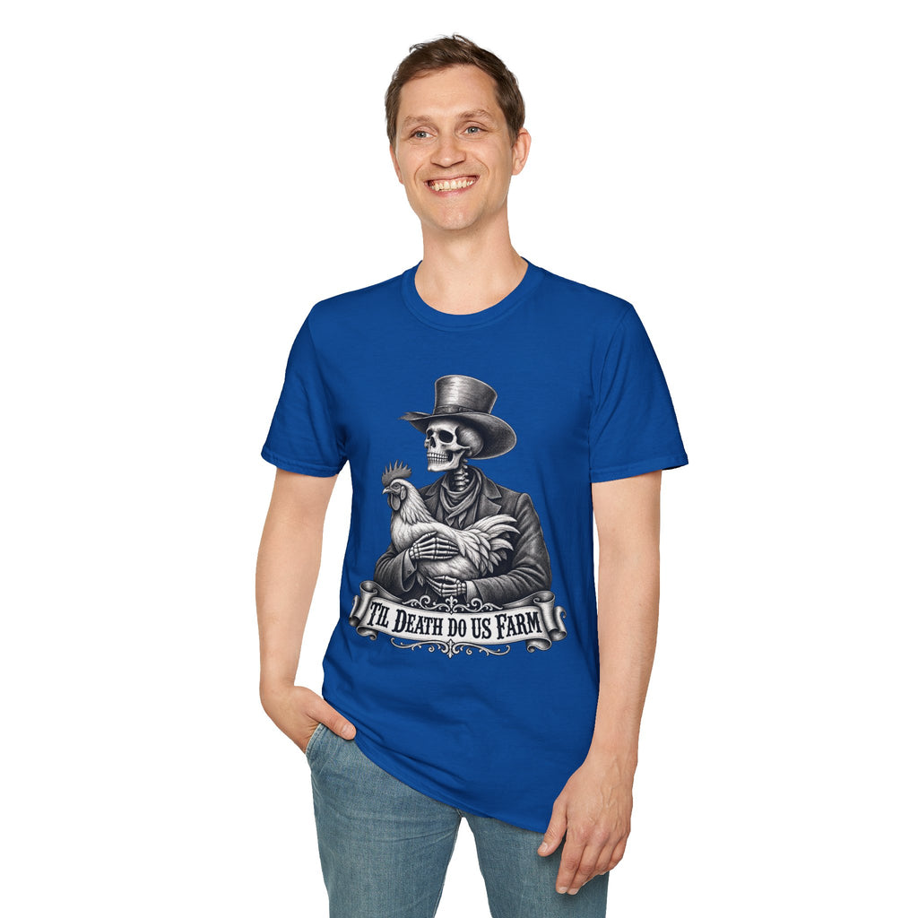 Til Death Do Us Farm – Skeleton & Chicken Funny Farm Tee 💀🐓