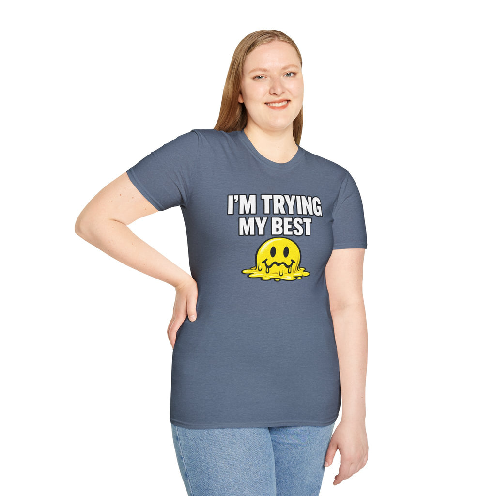 I’m Trying My Best T‑Shirt — Cute Melting Emoji Graphic Tee