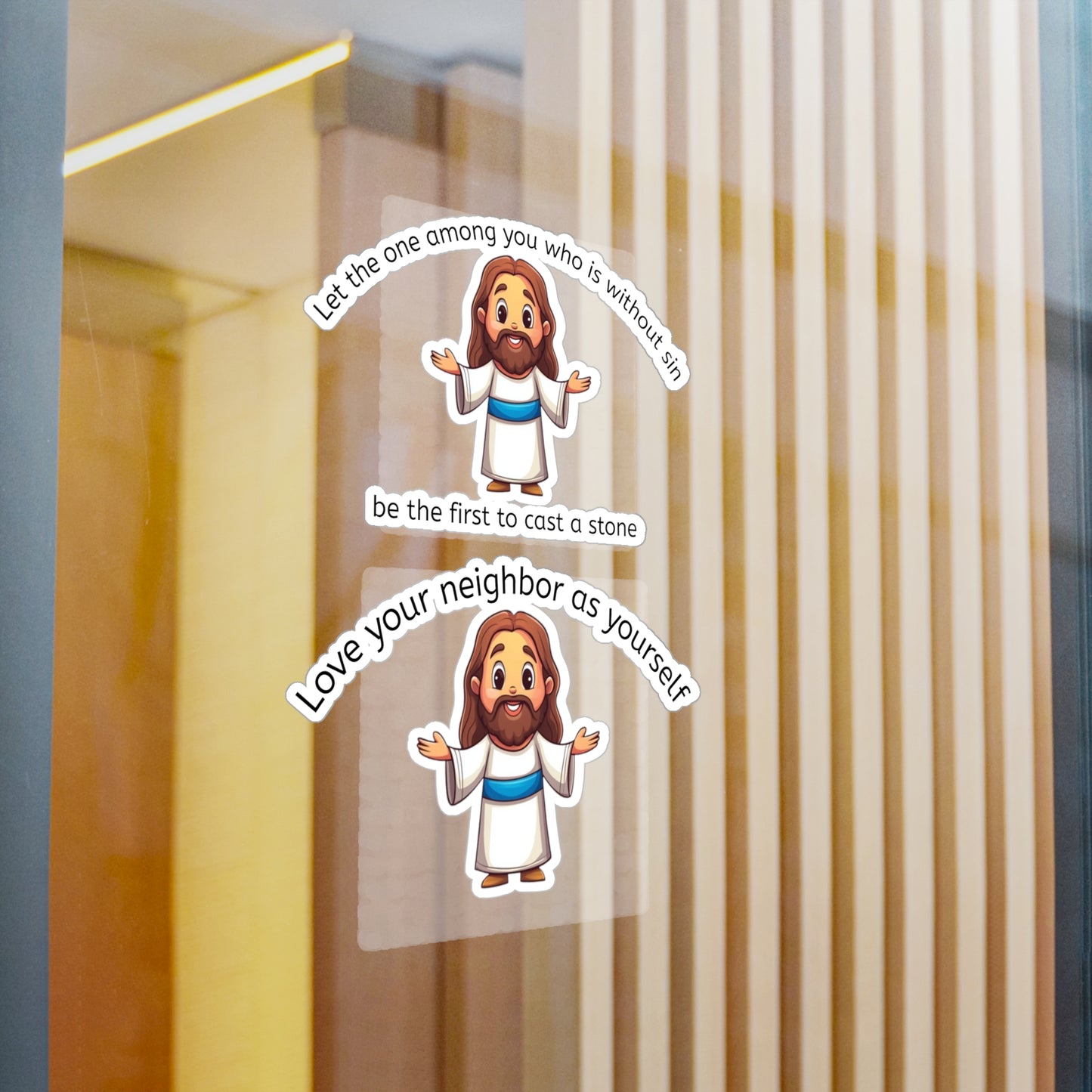 Jesus Cartoon Sticker Set — “Let the one among you who is without sin be the first to cast a stone” & “Love your neighbor as yourself” [...]