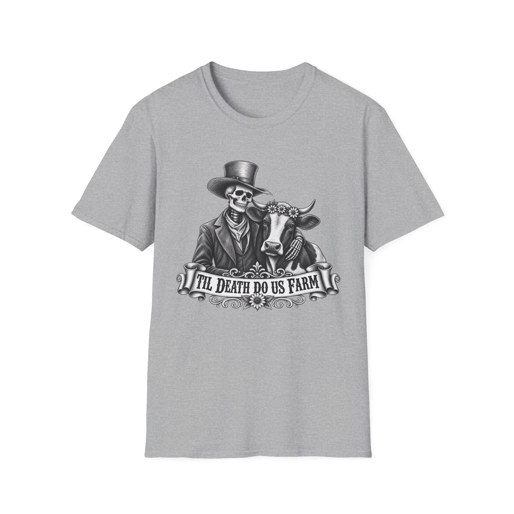 Til Death Do Us Farm – Skeleton & Cow Funny Farm Tee 💀🐄