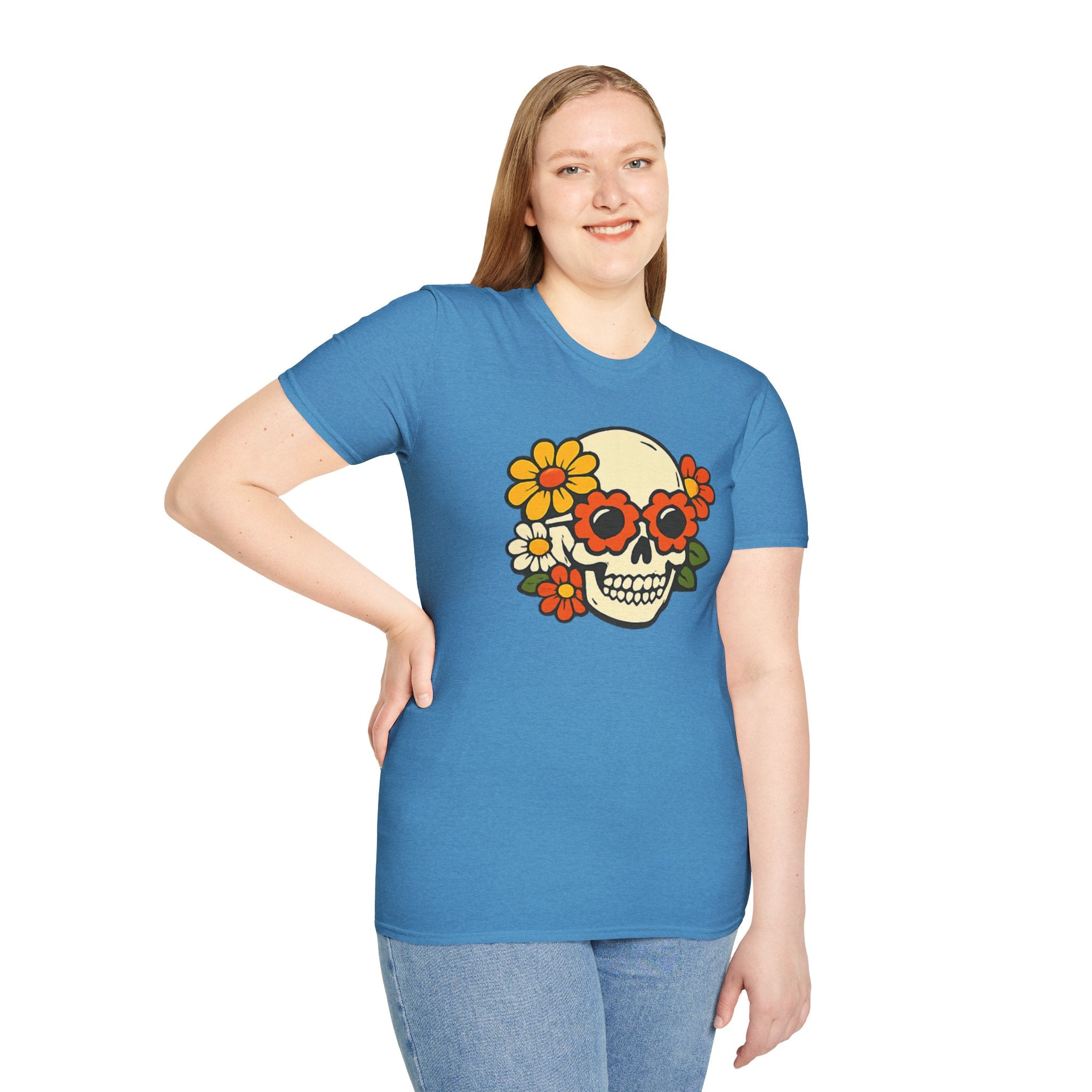 Retro Flower Power Skull T-Shirt — Vintage Floral Skull Tee