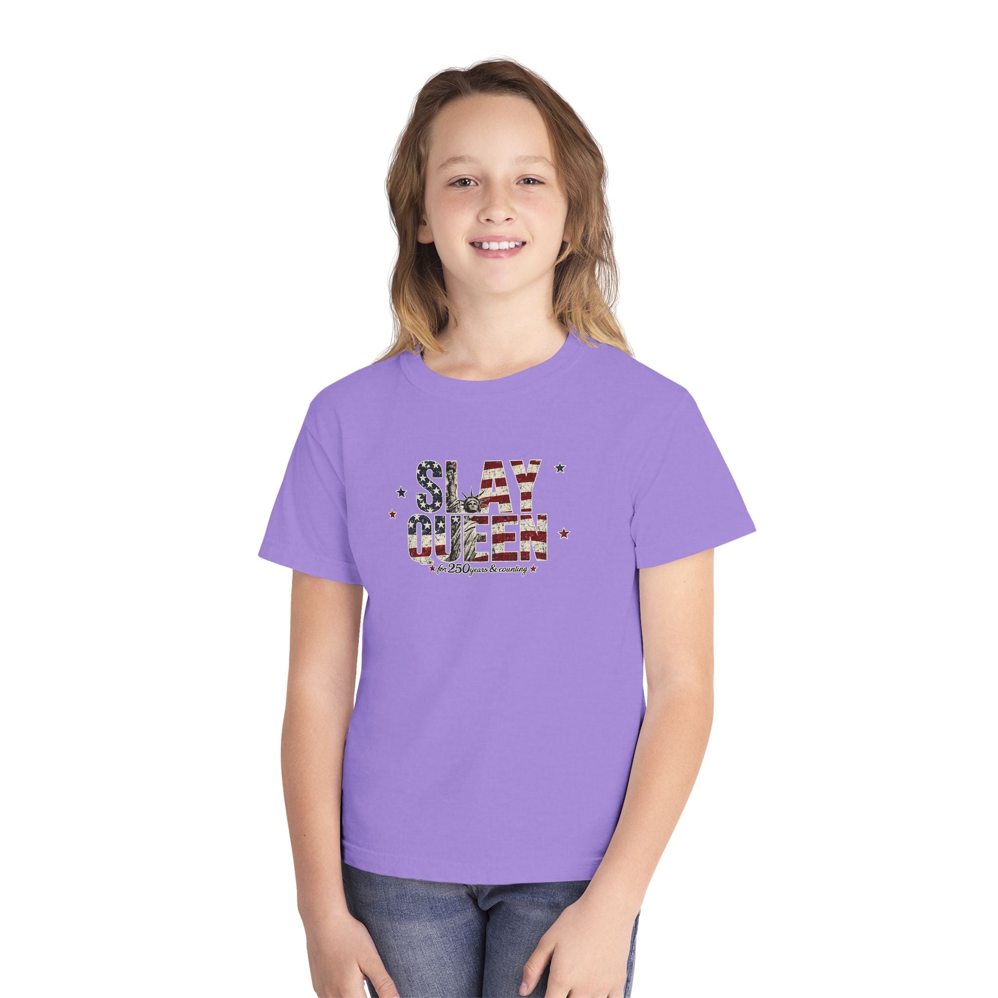 Youth "Slay Queen" Floral Flag T-Shirt